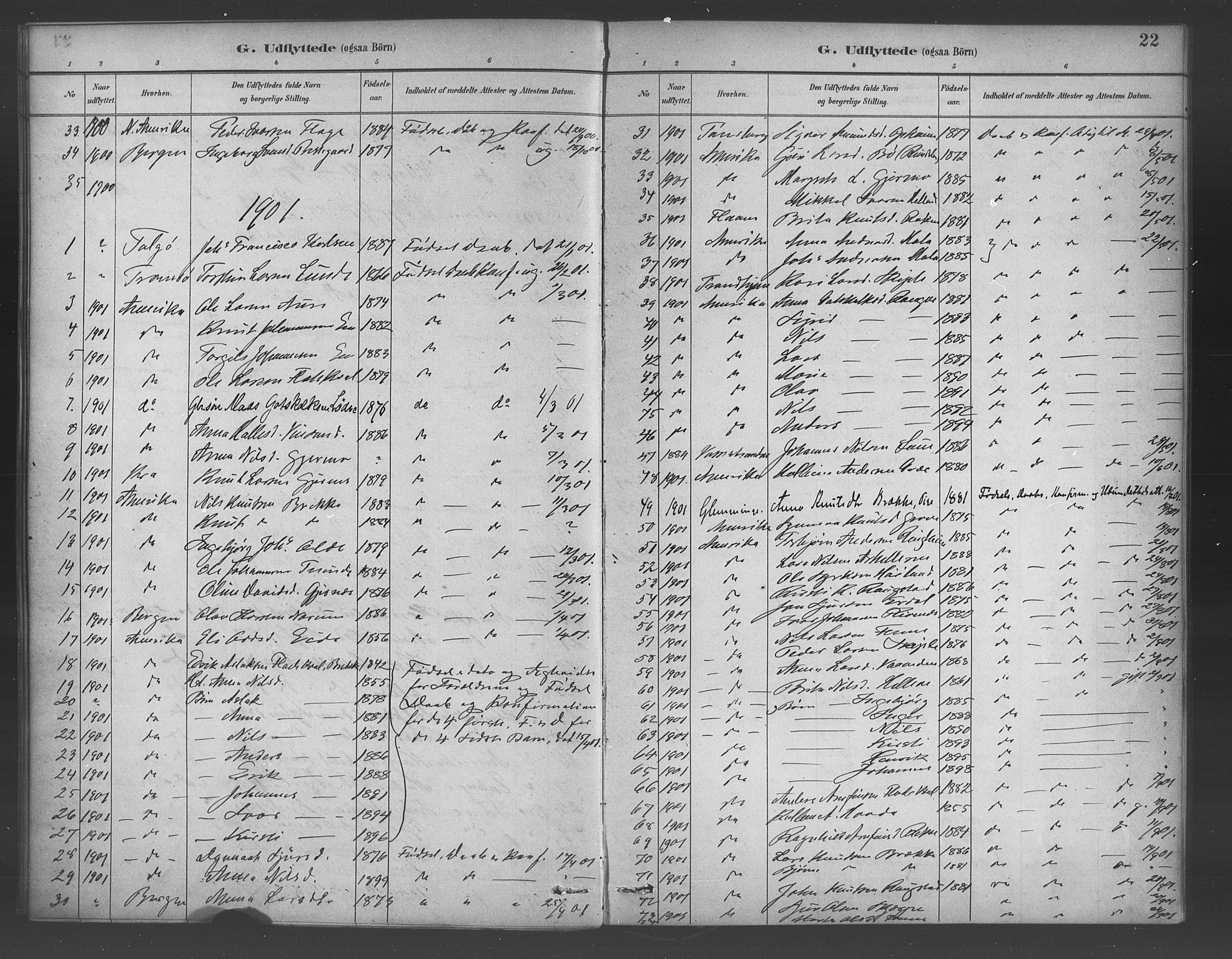 Voss sokneprestembete, AV/SAB-A-79001/H/Haa: Parish register (official) no. E 1, 1887-1928, p. 22