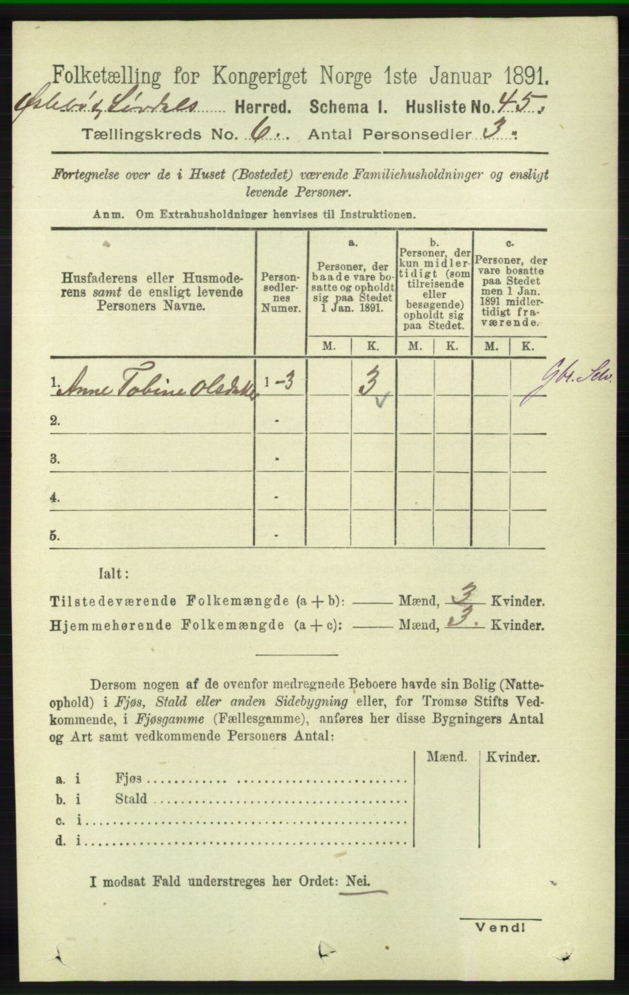 RA, 1891 census for 1021 Øyslebø og Laudal, 1891, p. 1690