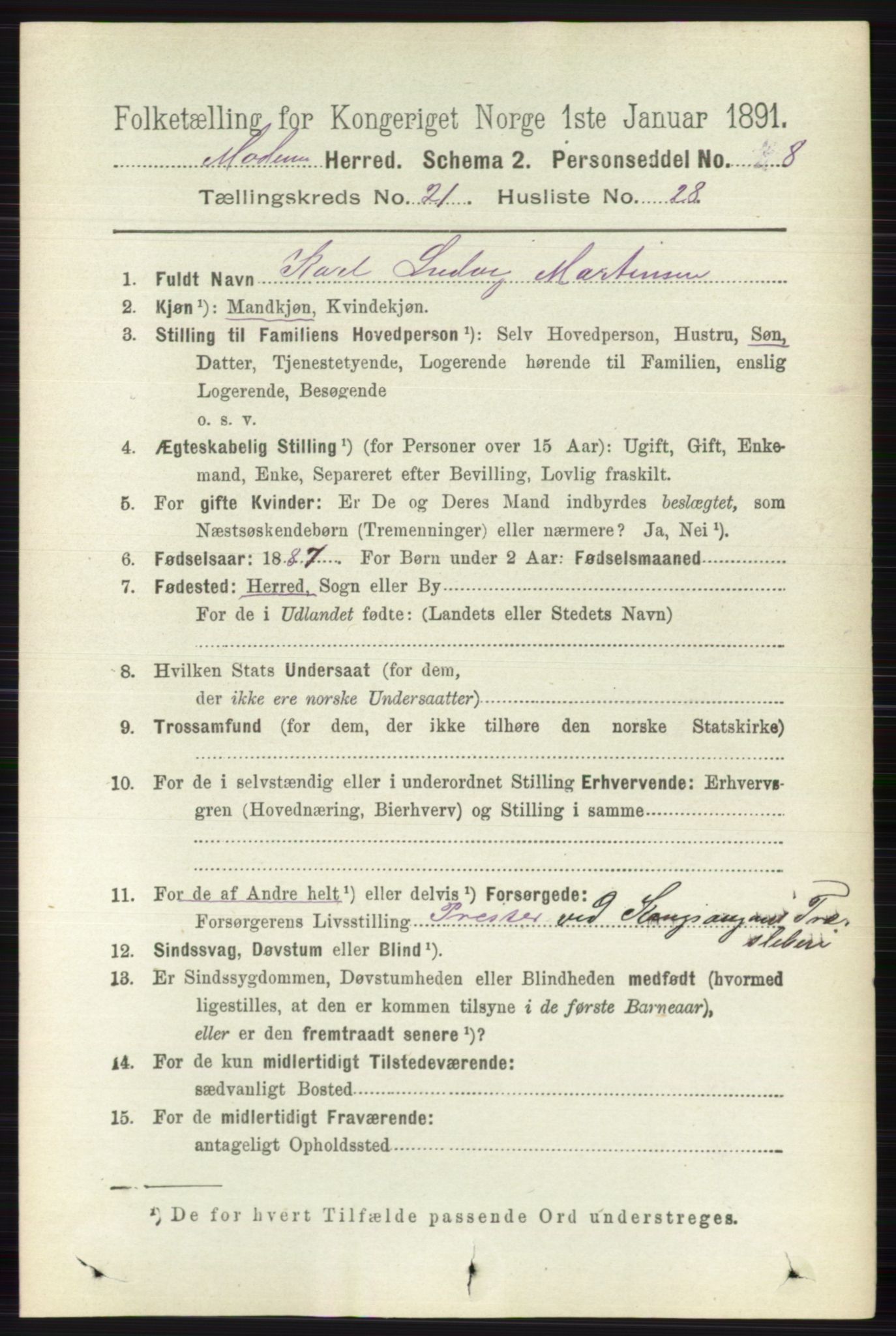 RA, 1891 census for 0623 Modum, 1891, p. 8273