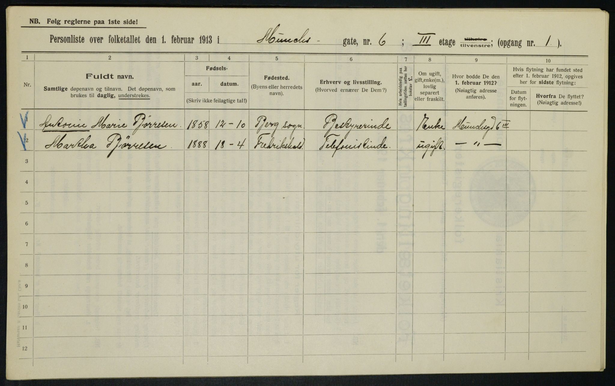 OBA, Municipal Census 1913 for Kristiania, 1913, p. 66569