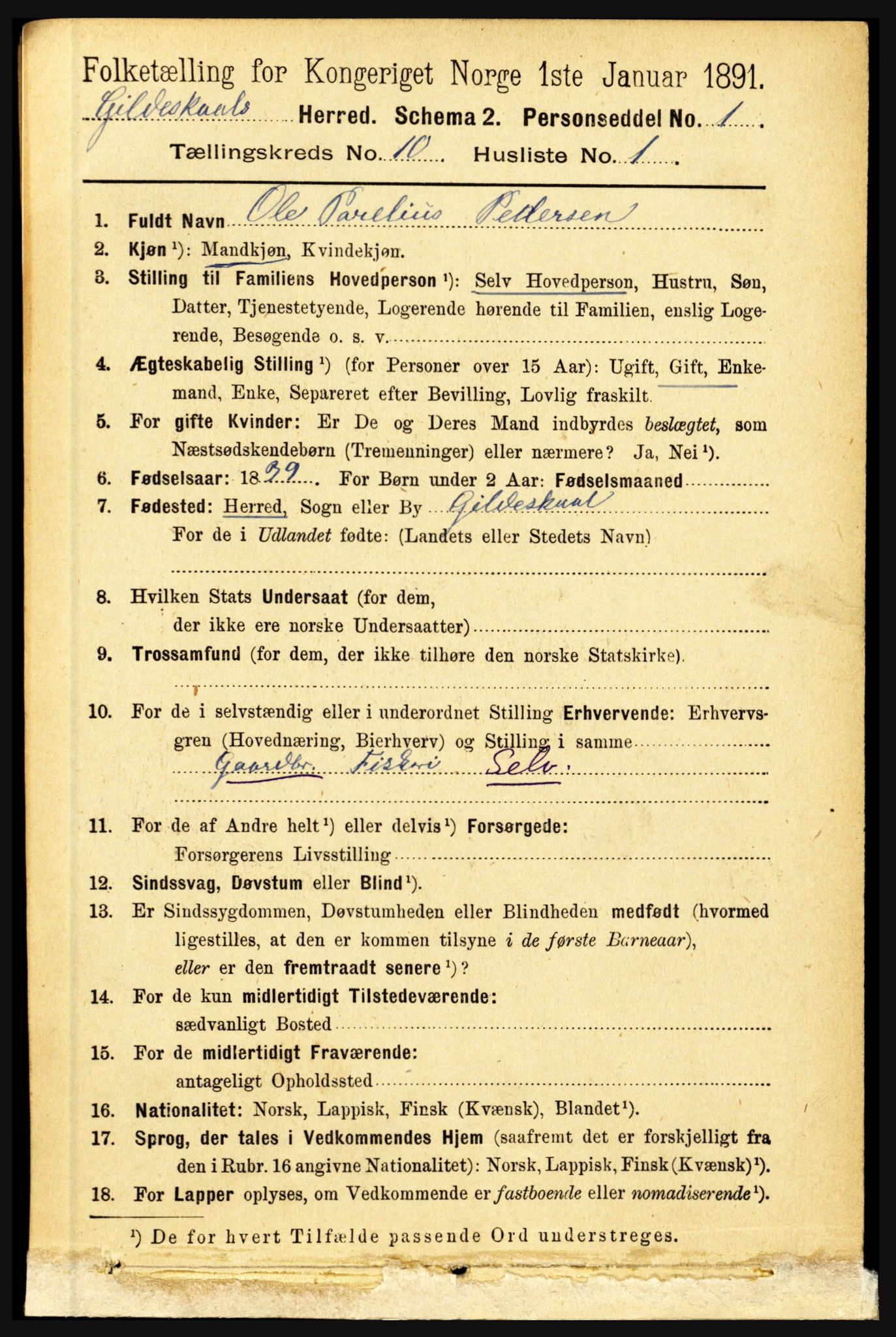 RA, 1891 census for 1838 Gildeskål, 1891, p. 2930