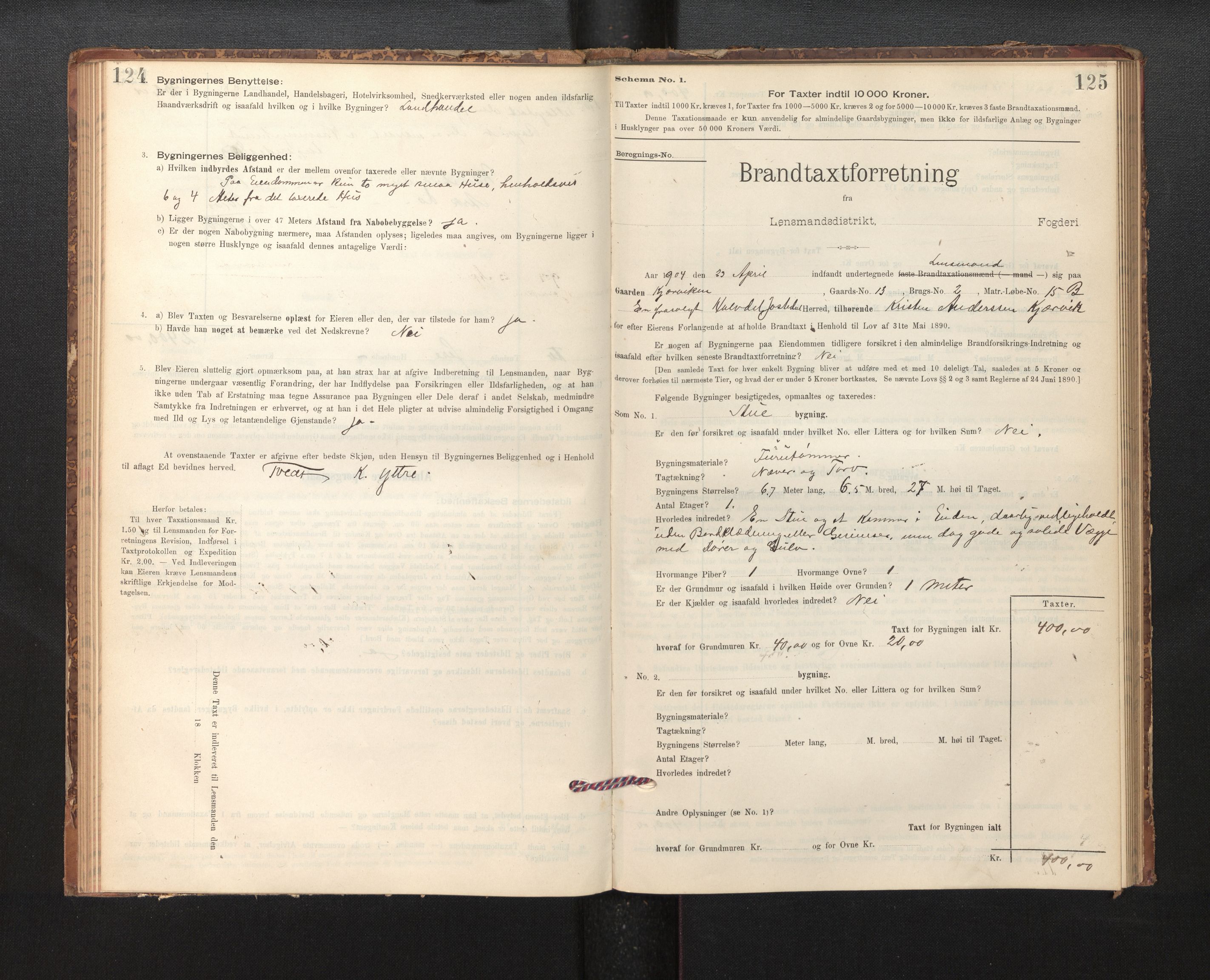 Lensmannen i Jostedal, SAB/A-28601/0012/L0003: Branntakstprotokoll, skjematakst, 1895-1906, p. 124-125