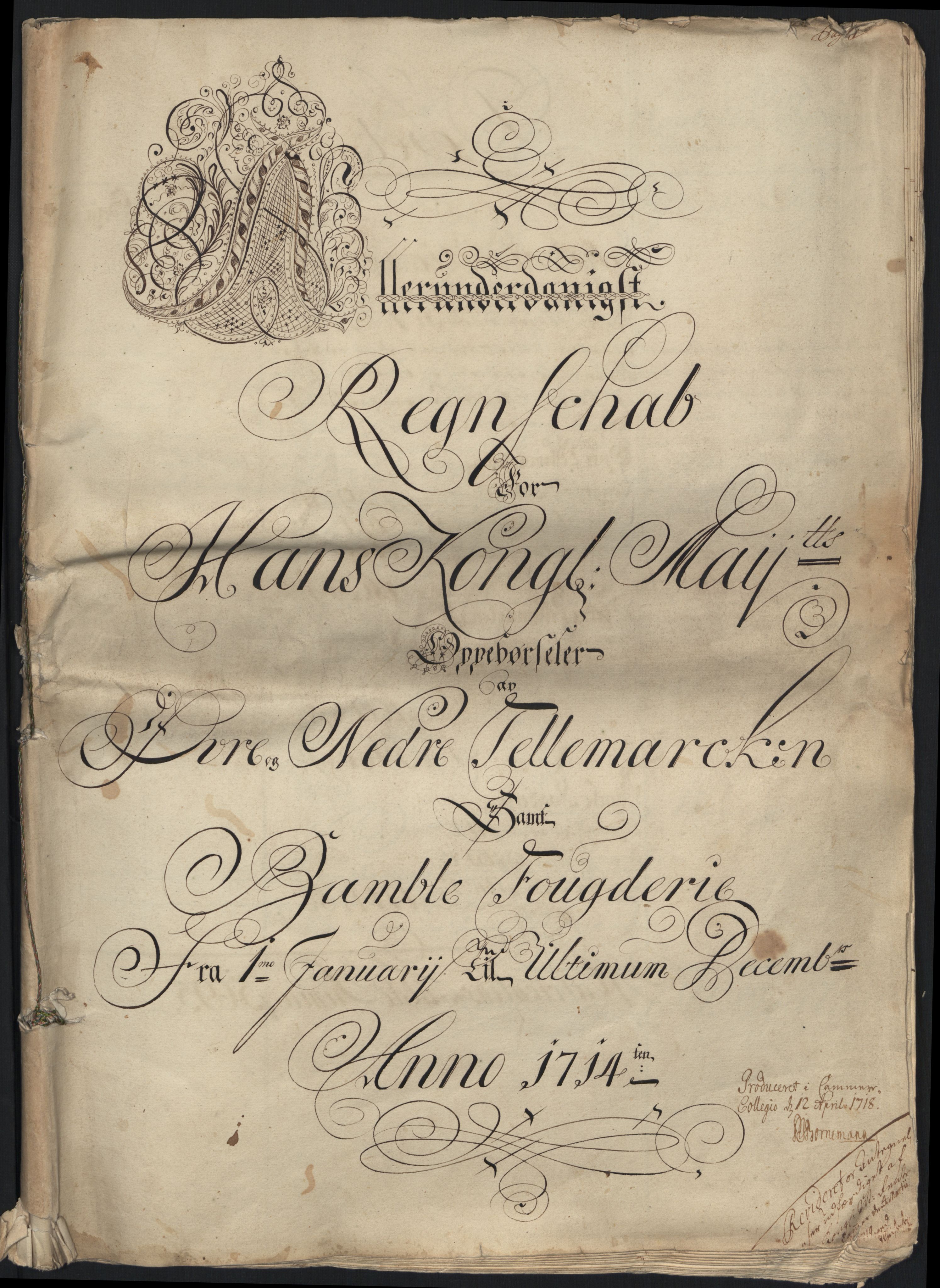 Rentekammeret inntil 1814, Reviderte regnskaper, Fogderegnskap, RA/EA-4092/R36/L2126: Fogderegnskap Øvre og Nedre Telemark og Bamble, 1714, p. 3