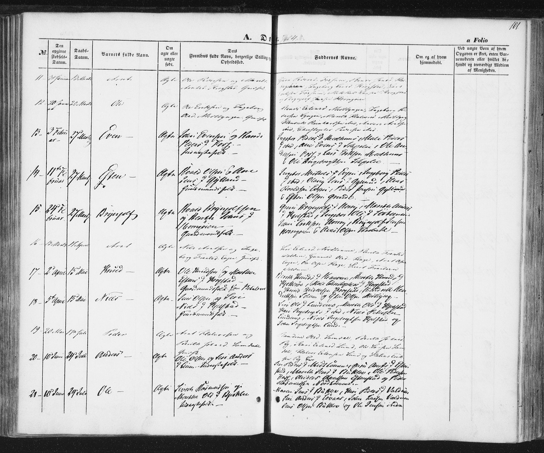 Ministerialprotokoller, klokkerbøker og fødselsregistre - Sør-Trøndelag, AV/SAT-A-1456/692/L1103: Parish register (official) no. 692A03, 1849-1870, p. 101