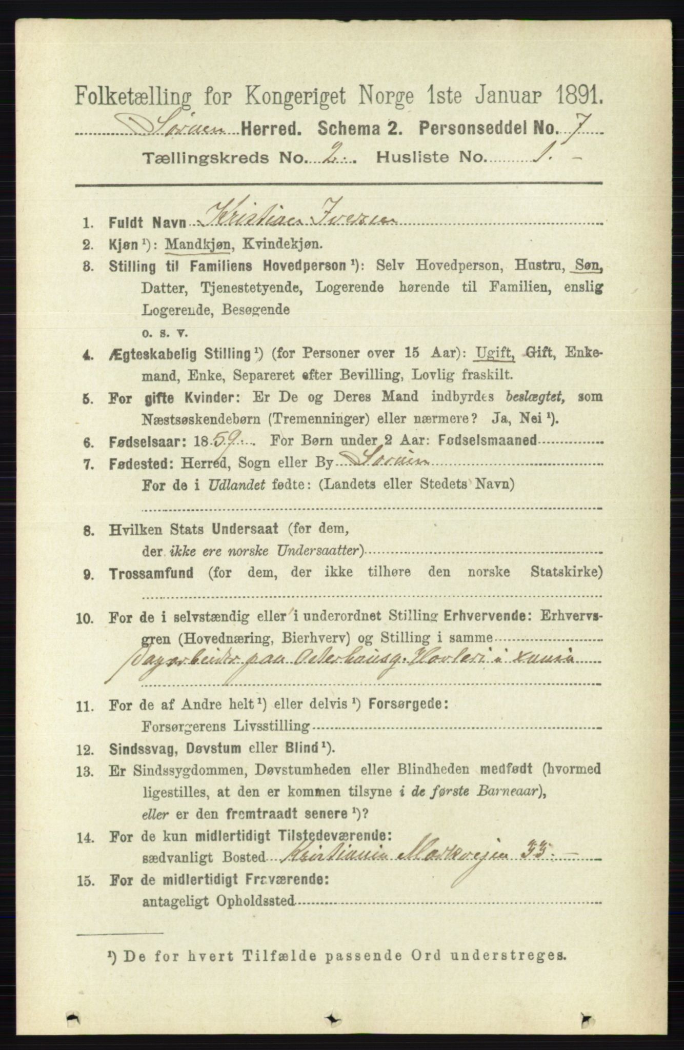 RA, 1891 census for 0226 Sørum, 1891, p. 671