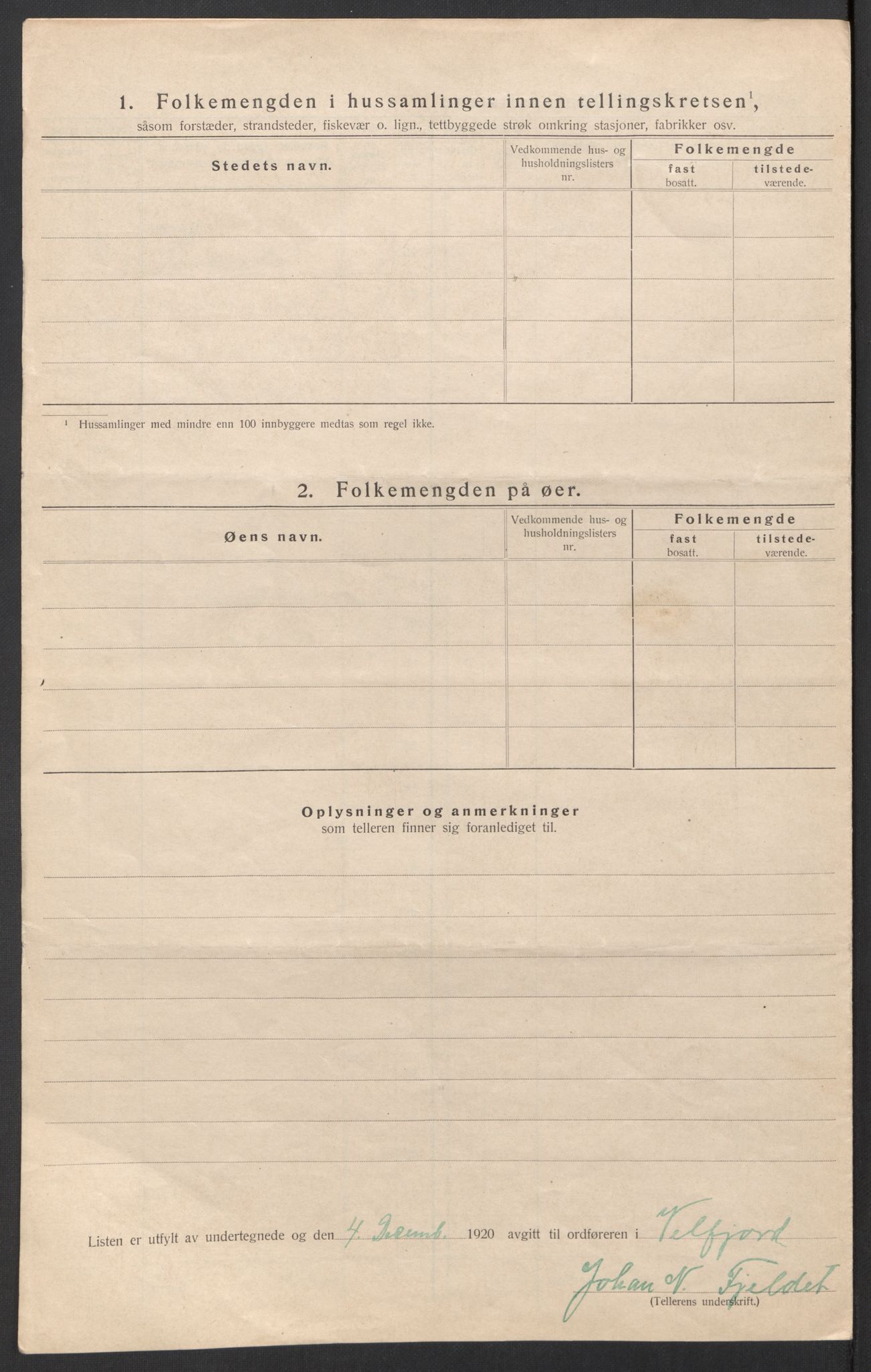 SAT, 1920 census for Velfjord, 1920, p. 29