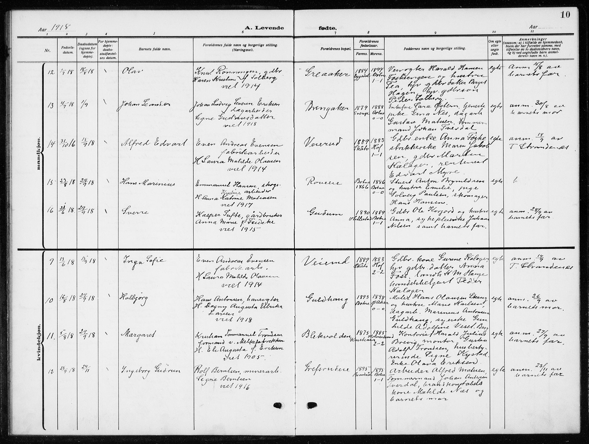 Botne kirkebøker, AV/SAKO-A-340/G/Ga/L0005: Parish register (copy) no. I 5, 1916-1934, p. 10