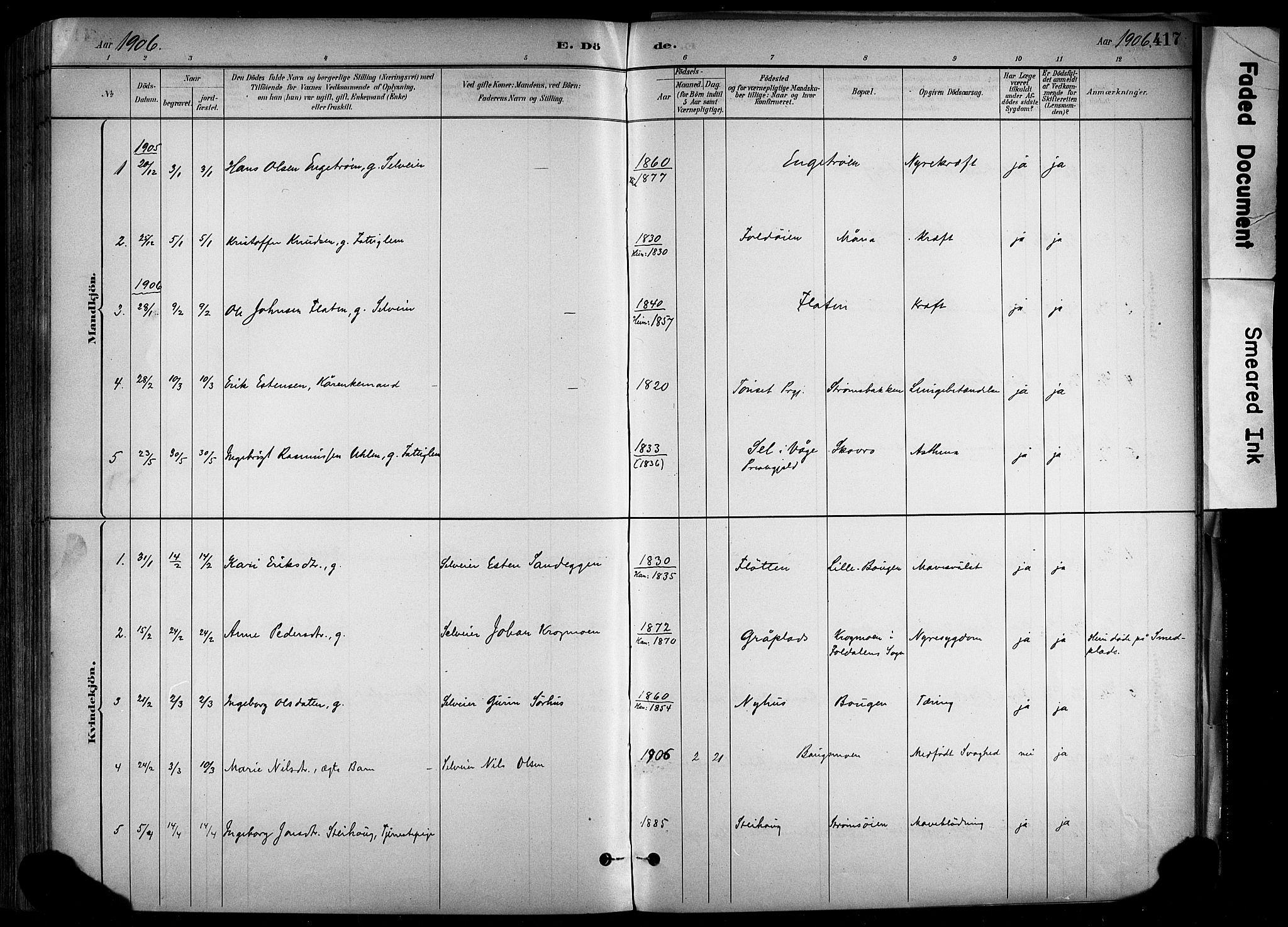 Alvdal prestekontor, SAH/PREST-060/H/Ha/Haa/L0002: Parish register (official) no. 2, 1883-1906, p. 417