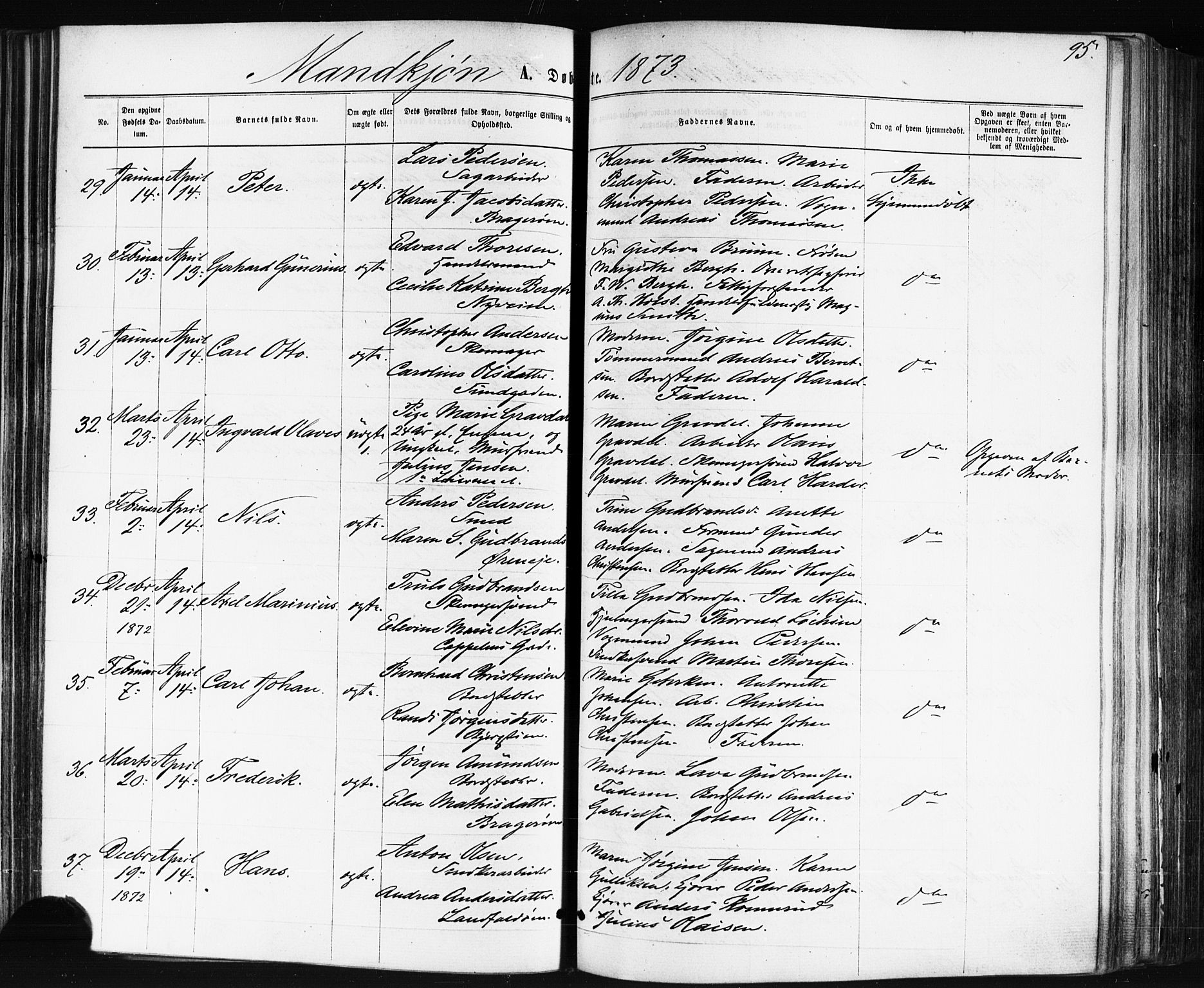 Bragernes kirkebøker, AV/SAKO-A-6/F/Fb/L0004: Parish register (official) no. II 4, 1869-1875, p. 95