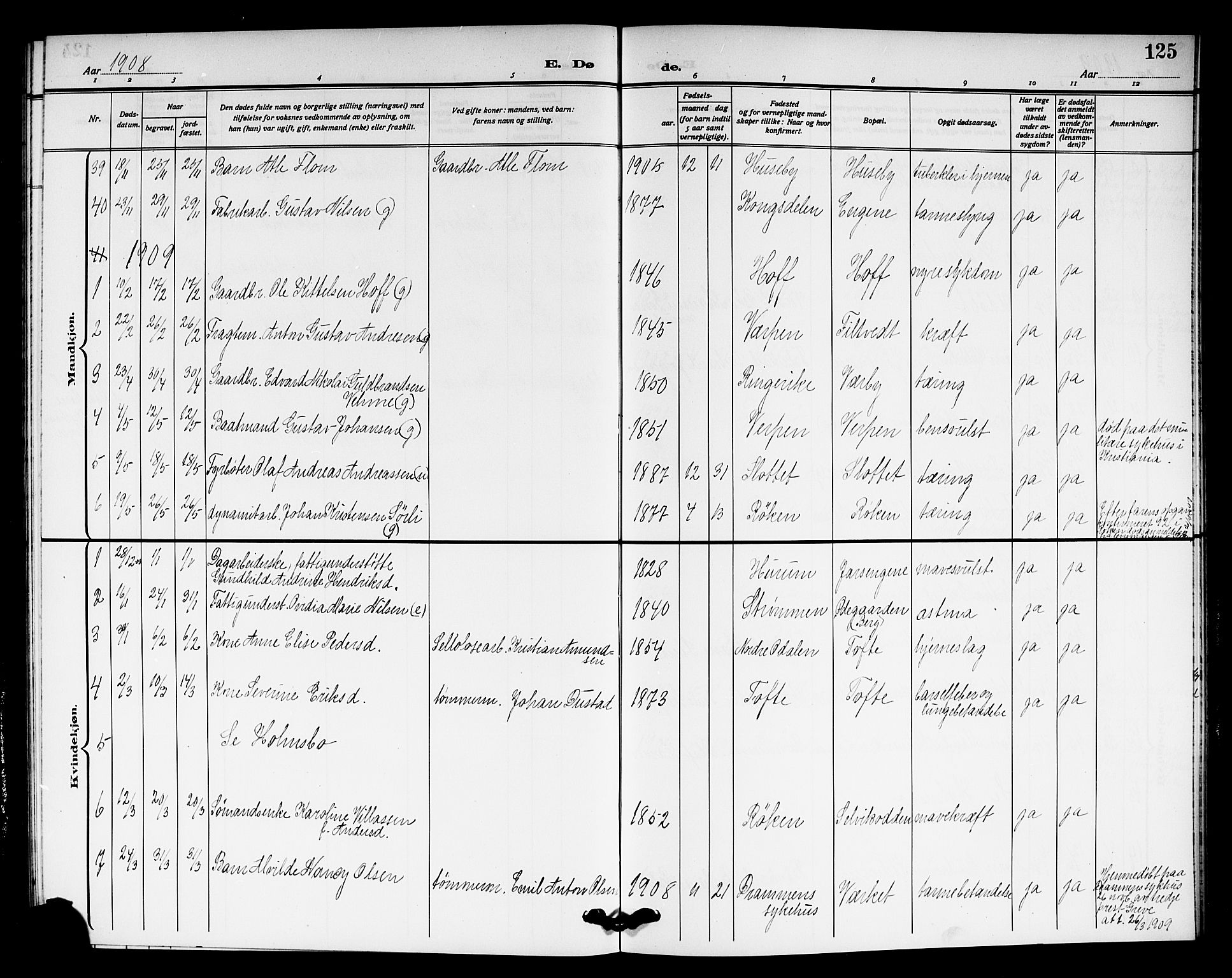 Hurum kirkebøker, AV/SAKO-A-229/G/Ga/L0005: Parish register (copy) no. I 5, 1908-1922, p. 125