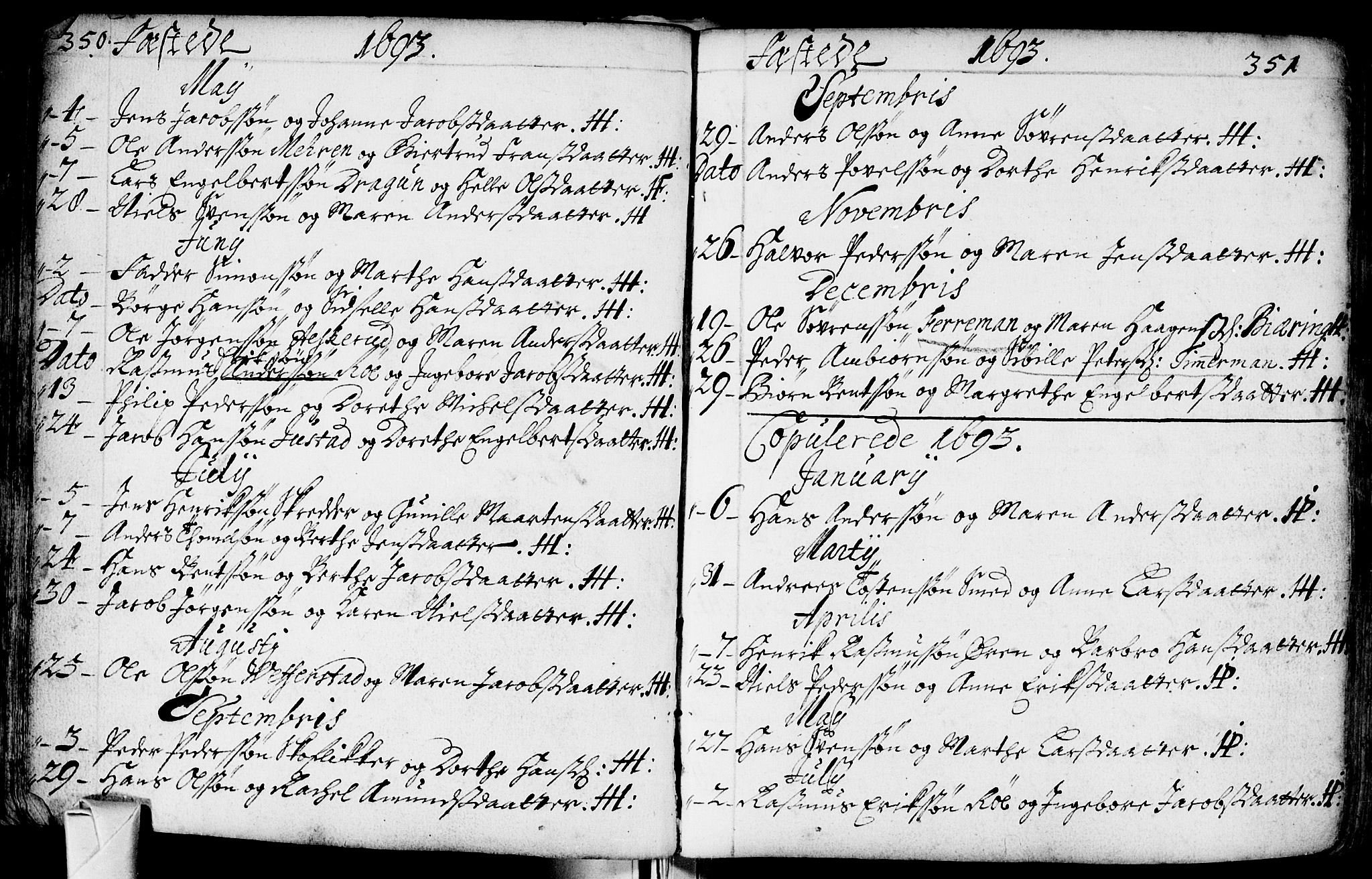 Bragernes kirkebøker, SAKO/A-6/F/Fa/L0002: Parish register (official) no. I 2, 1680-1705, p. 350-351