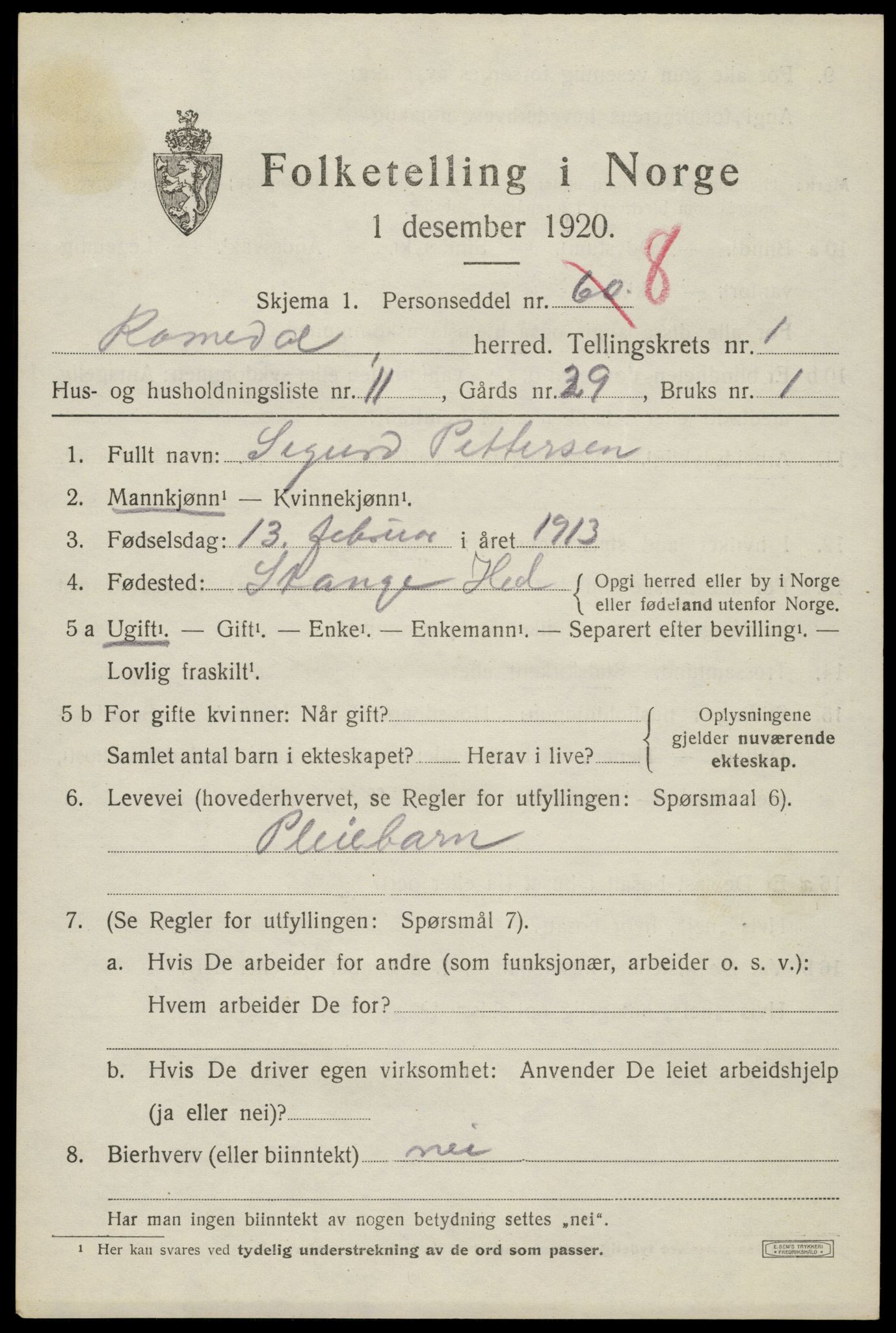 SAH, 1920 census for Romedal, 1920, p. 2059