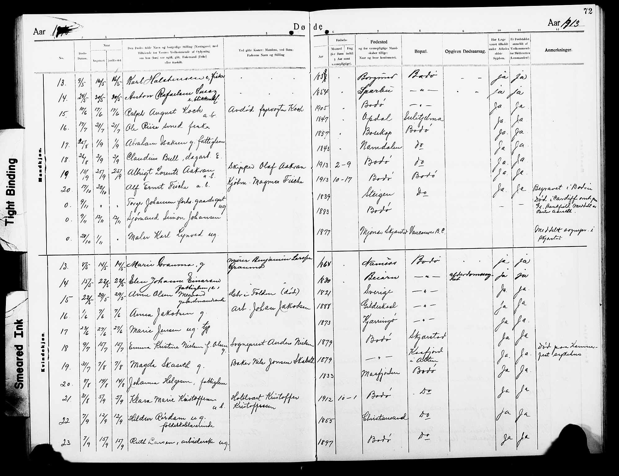 Ministerialprotokoller, klokkerbøker og fødselsregistre - Nordland, AV/SAT-A-1459/801/L0035: Parish register (copy) no. 801C10, 1910-1923, p. 72