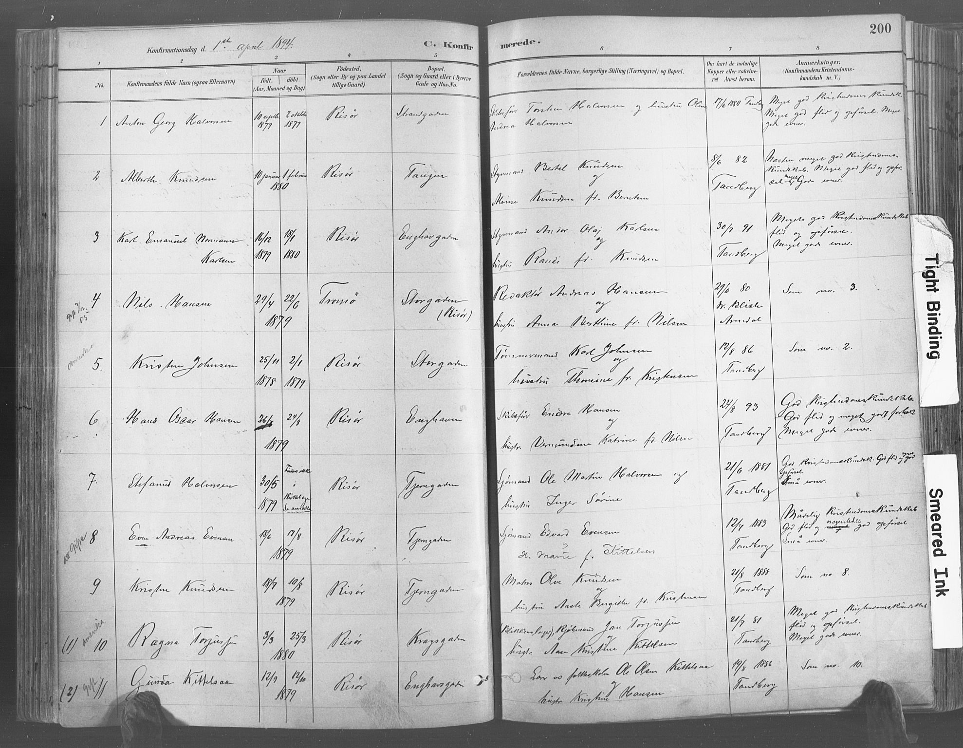 Risør sokneprestkontor, AV/SAK-1111-0035/F/Fa/L0005: Parish register (official) no. A 5, 1883-1895, p. 200