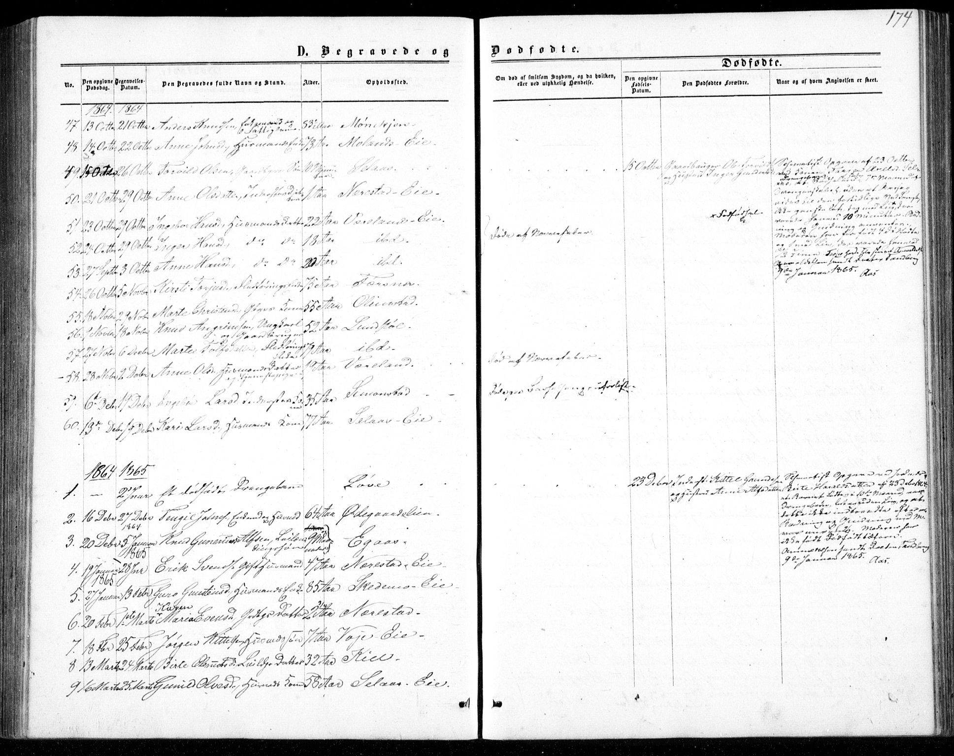 Gjerstad sokneprestkontor, AV/SAK-1111-0014/F/Fb/Fbb/L0003: Parish register (copy) no. B 3, 1862-1889, p. 174