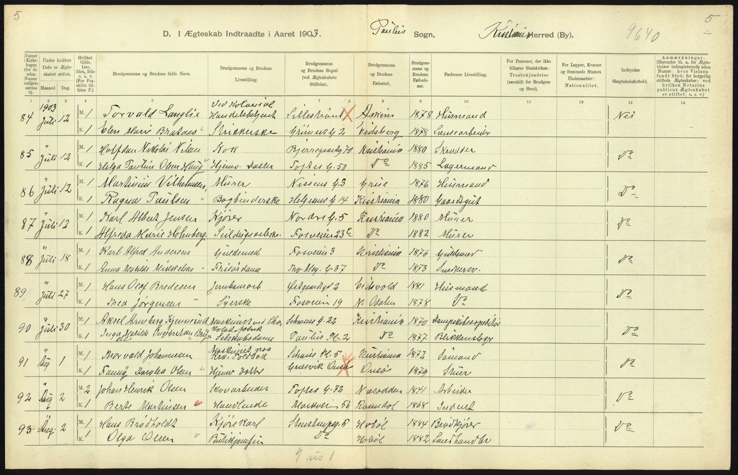 Statistisk sentralbyrå, Sosiodemografiske emner, Befolkning, AV/RA-S-2228/D/Df/Dfa/Dfaa/L0004: Kristiania: Gifte, døde, 1903, p. 485