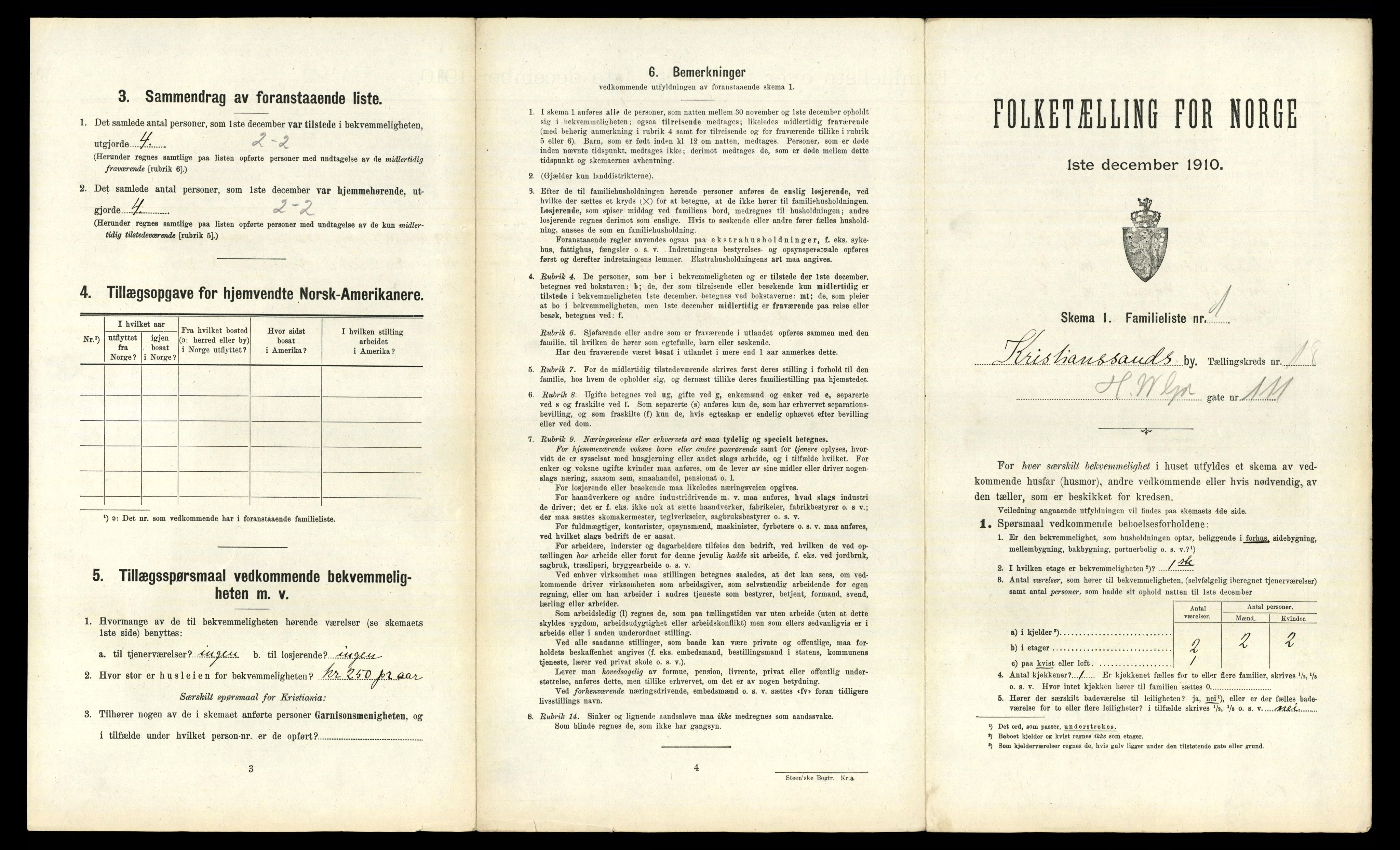 RA, 1910 census for Kristiansand, 1910, p. 4654