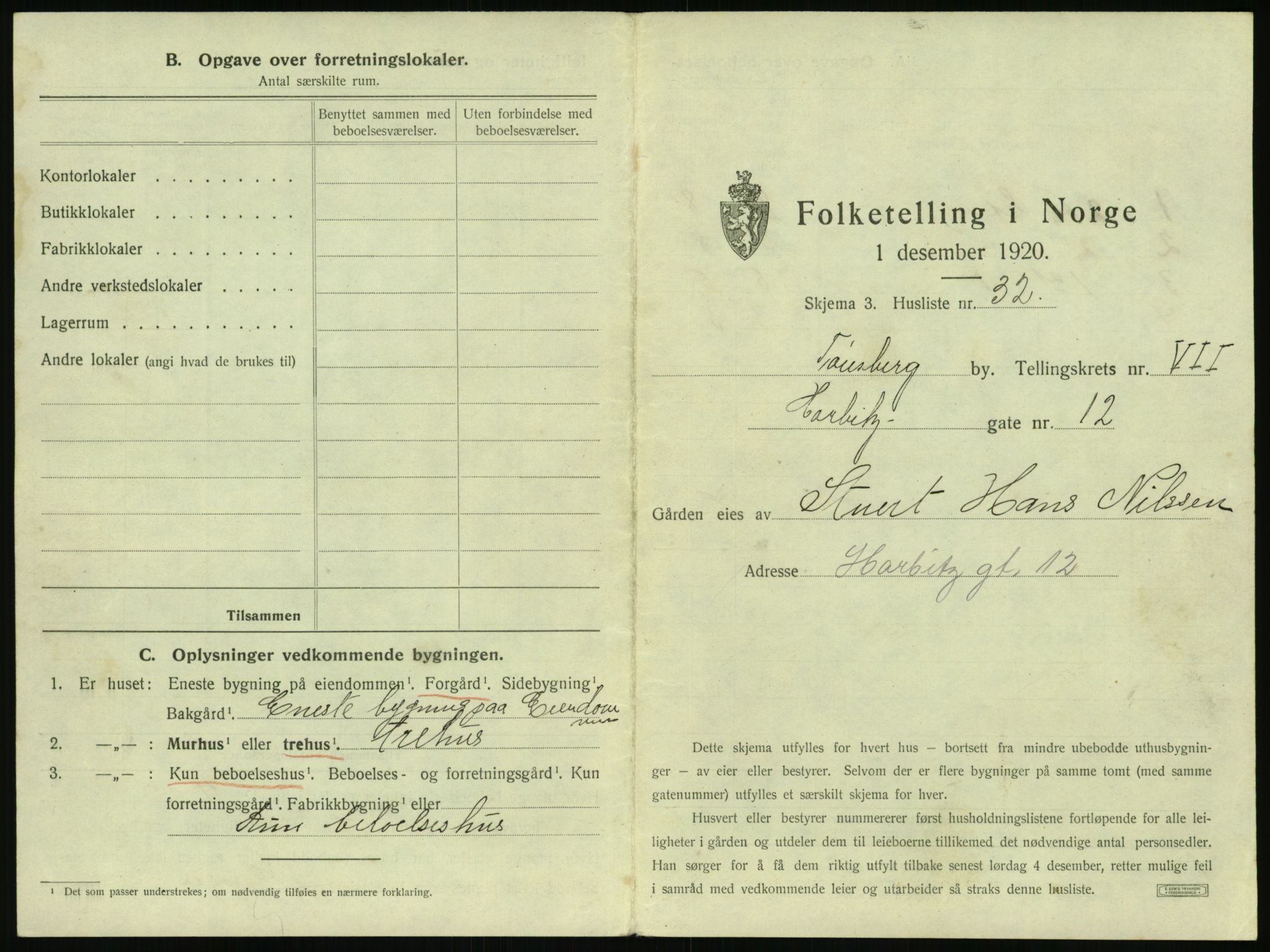 SAKO, 1920 census for Tønsberg, 1920, p. 799