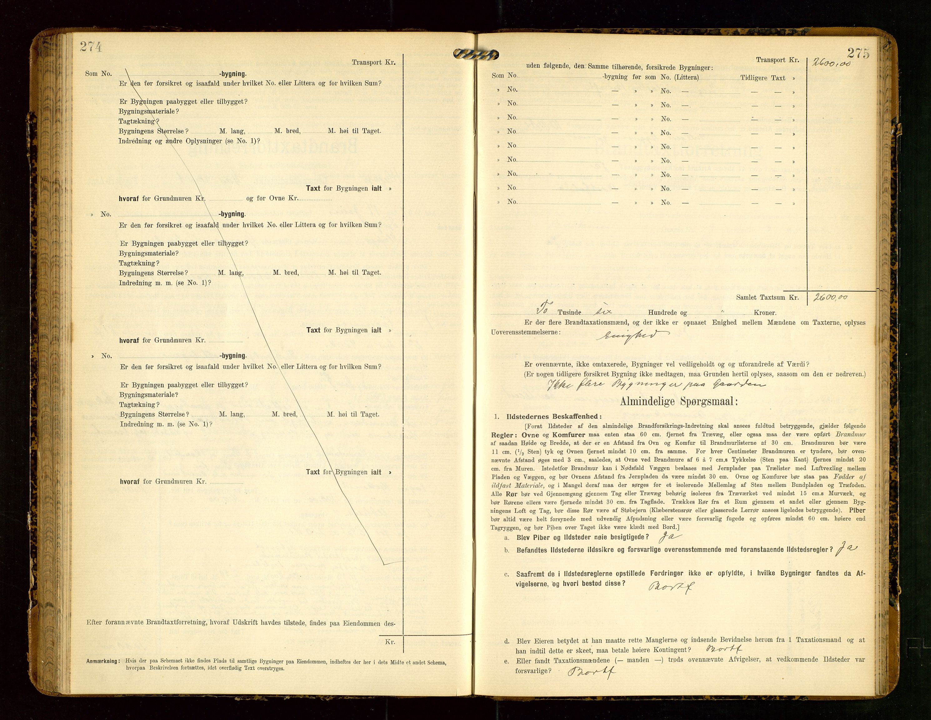 Klepp lensmannskontor, AV/SAST-A-100163/Goc/L0004: "Brandtaxationsprotokol" m/register, 1906-1908, p. 274-275