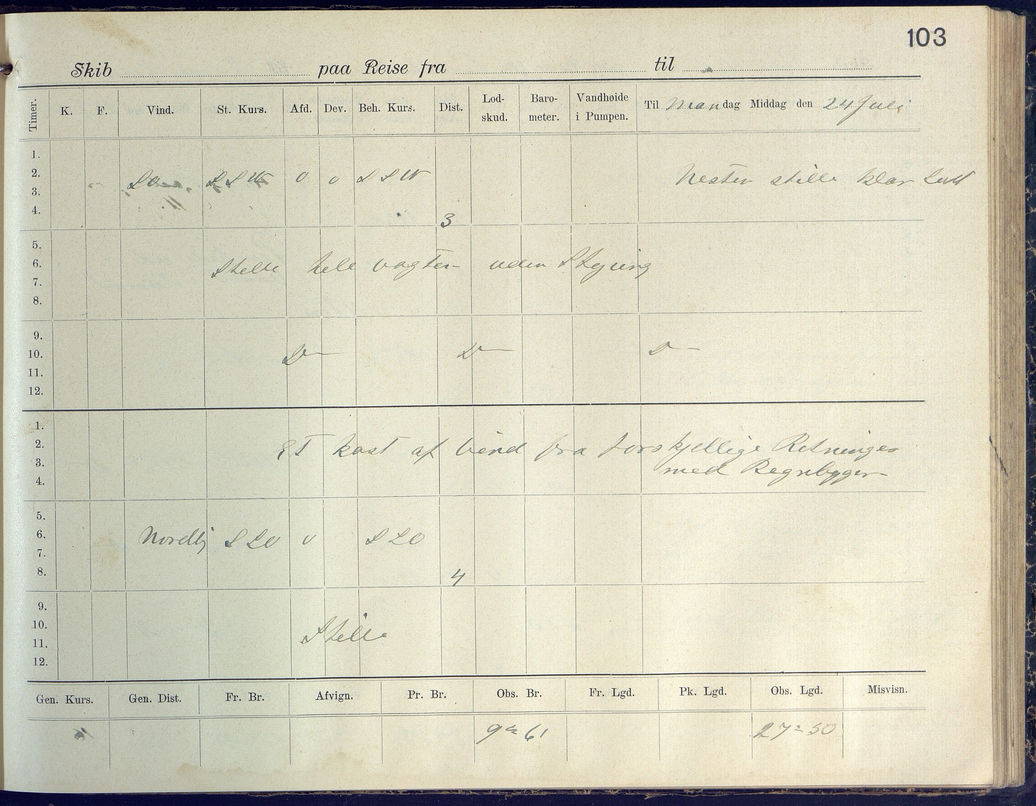 Fartøysarkivet, AAKS/PA-1934/F/L0272/0001: Pehr Ugland (bark) / Pehr Ugland (bark) skipsjournal 1916-1917, 1916-1917, p. 103