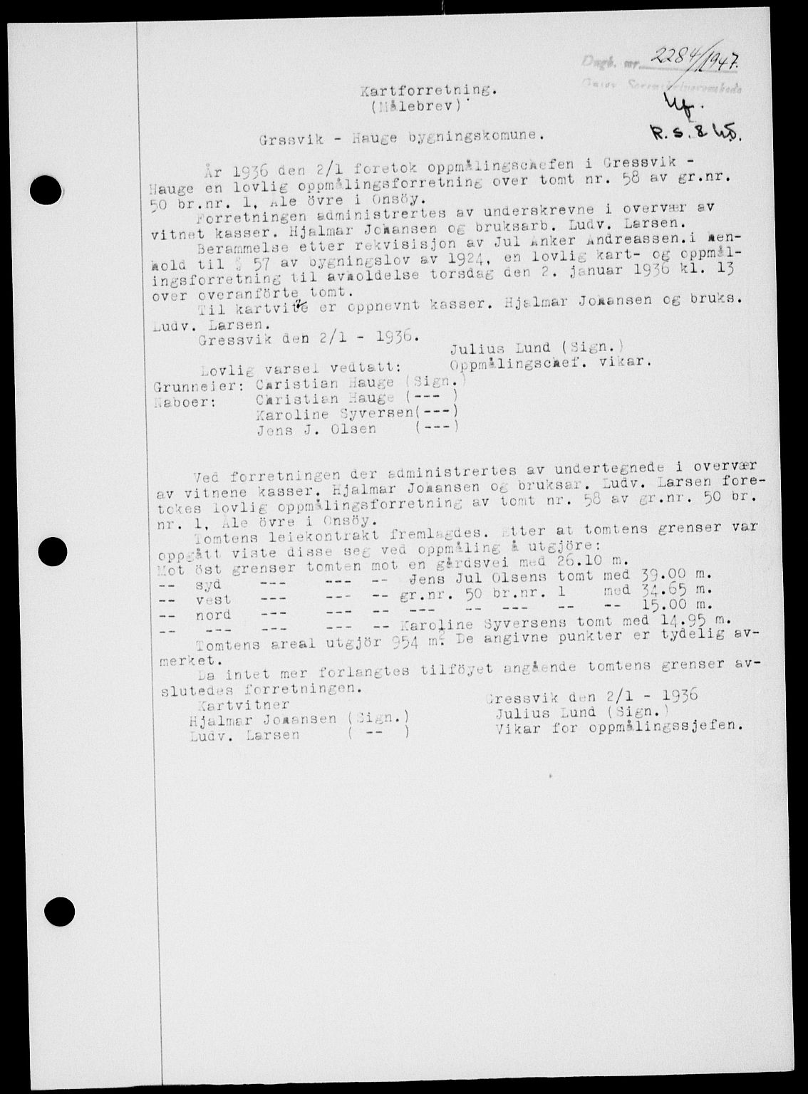 Onsøy sorenskriveri, SAO/A-10474/G/Ga/Gab/L0021: Mortgage book no. II A-21, 1947-1947, Diary no: : 2284/1947