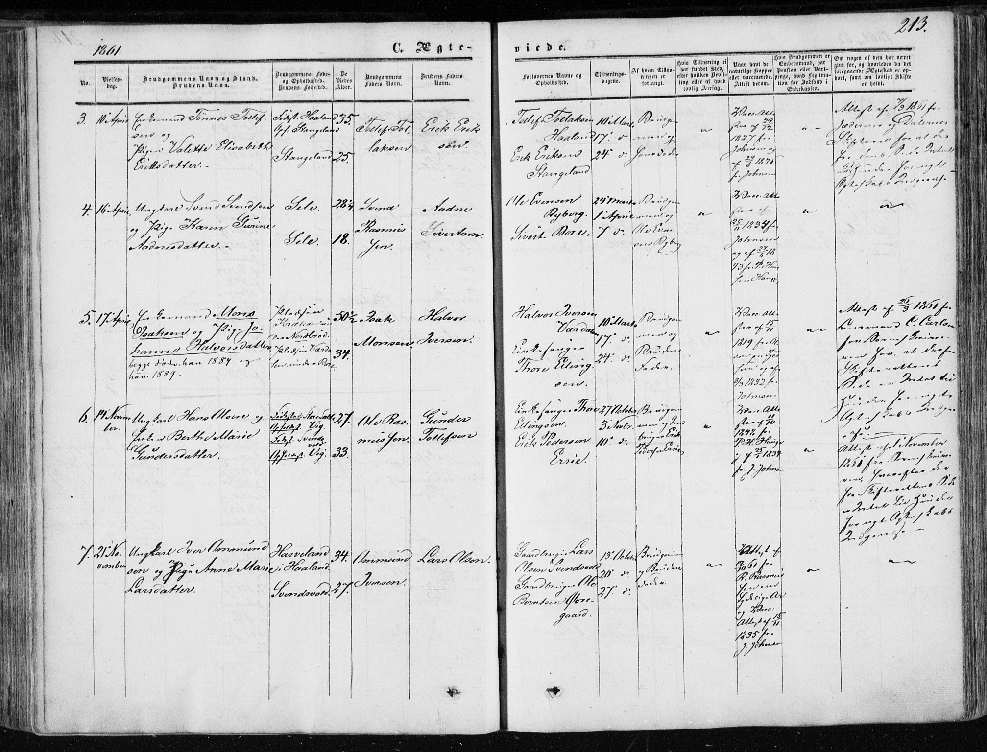 Klepp sokneprestkontor, AV/SAST-A-101803/001/3/30BA/L0005: Parish register (official) no. A 5, 1853-1870, p. 213