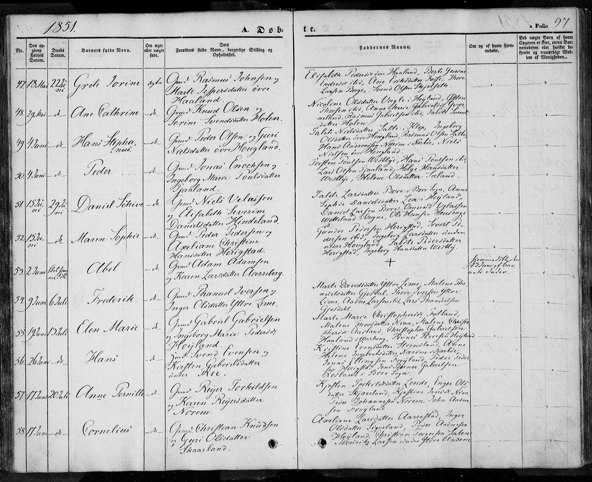 Lye sokneprestkontor, AV/SAST-A-101794/001/30BA/L0005: Parish register (official) no. A 5.1, 1842-1855, p. 97