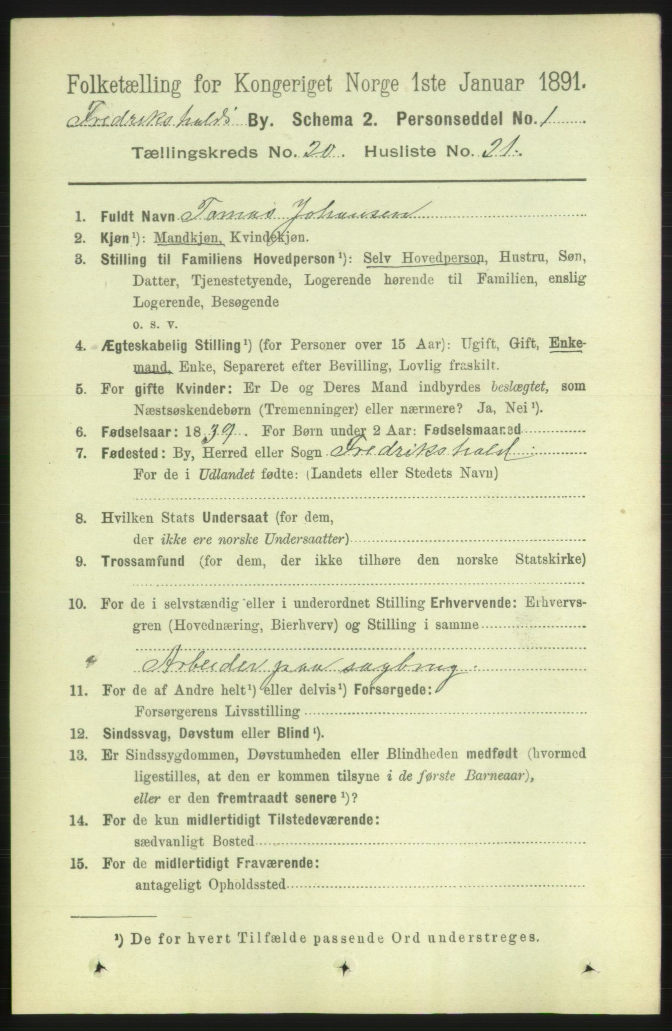 RA, 1891 census for 0101 Fredrikshald, 1891, p. 12629