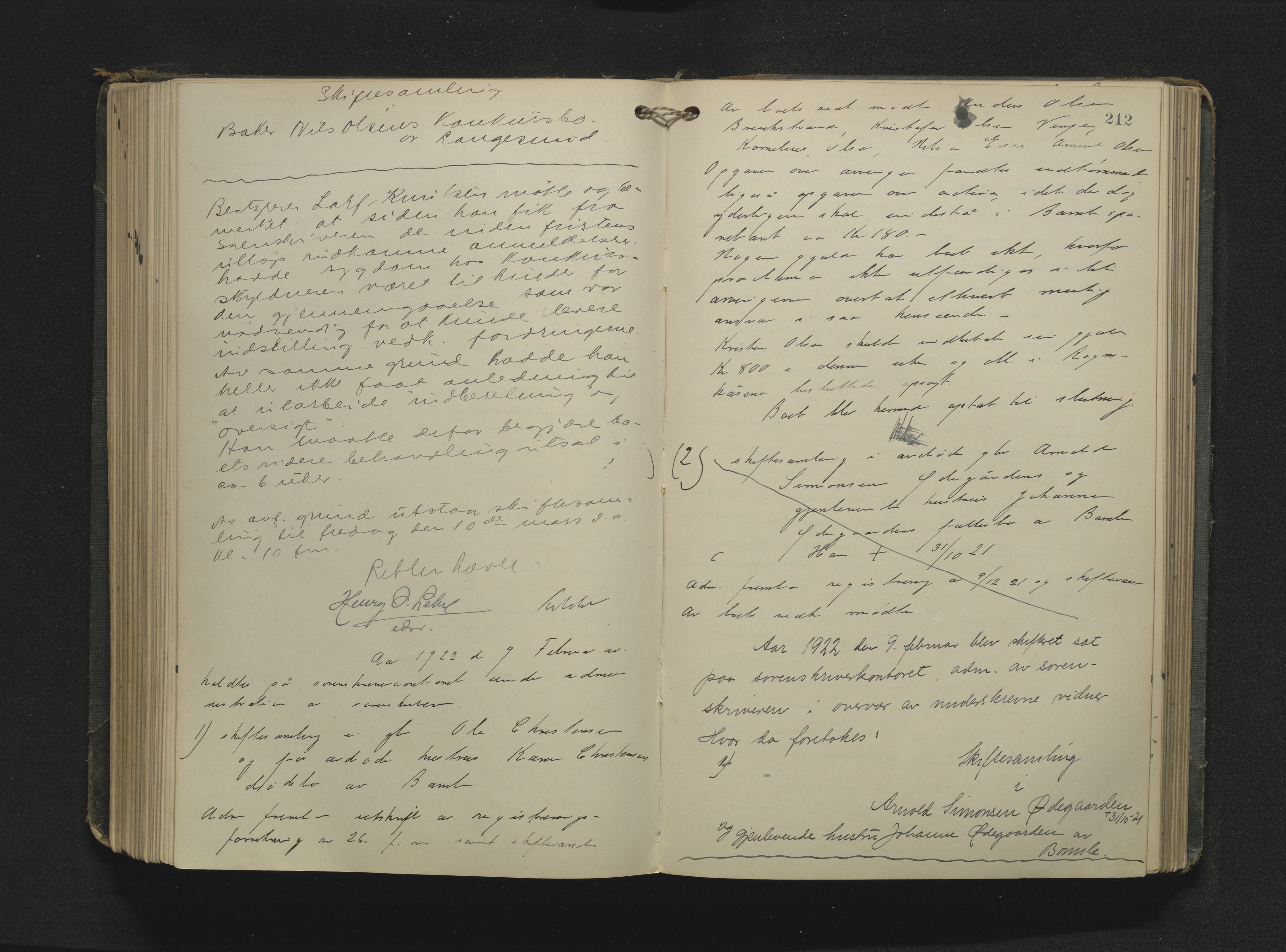 Bamble sorenskriveri, AV/SAKO-A-214/H/Hb/Hbc/L0019: Skifteforhandlingsprotokoll, 1916-1924, p. 212