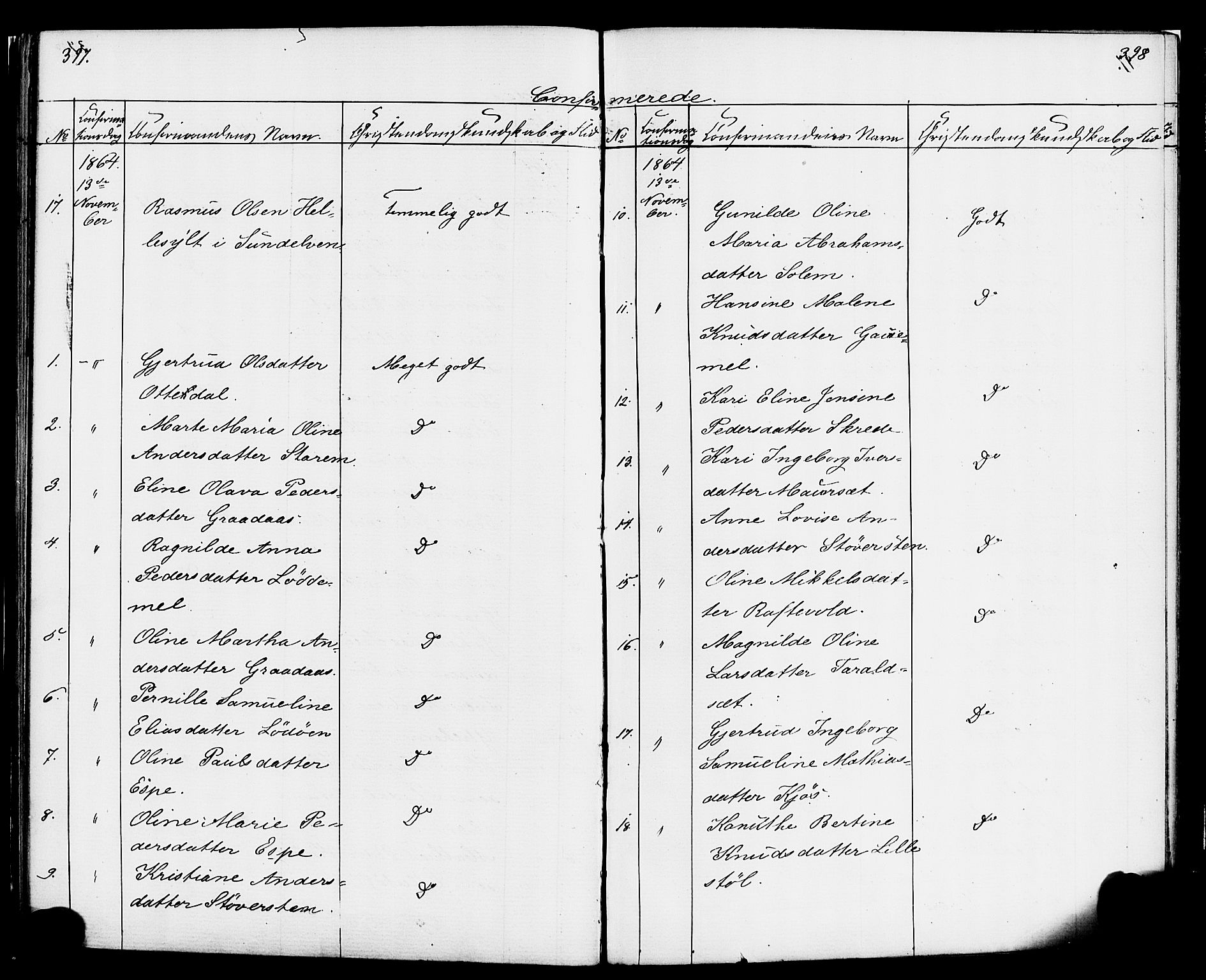 Hornindal sokneprestembete, SAB/A-82401/H/Haa/Haaa/L0001: Parish register (official) no. A 1, 1837-1866, p. 398-399