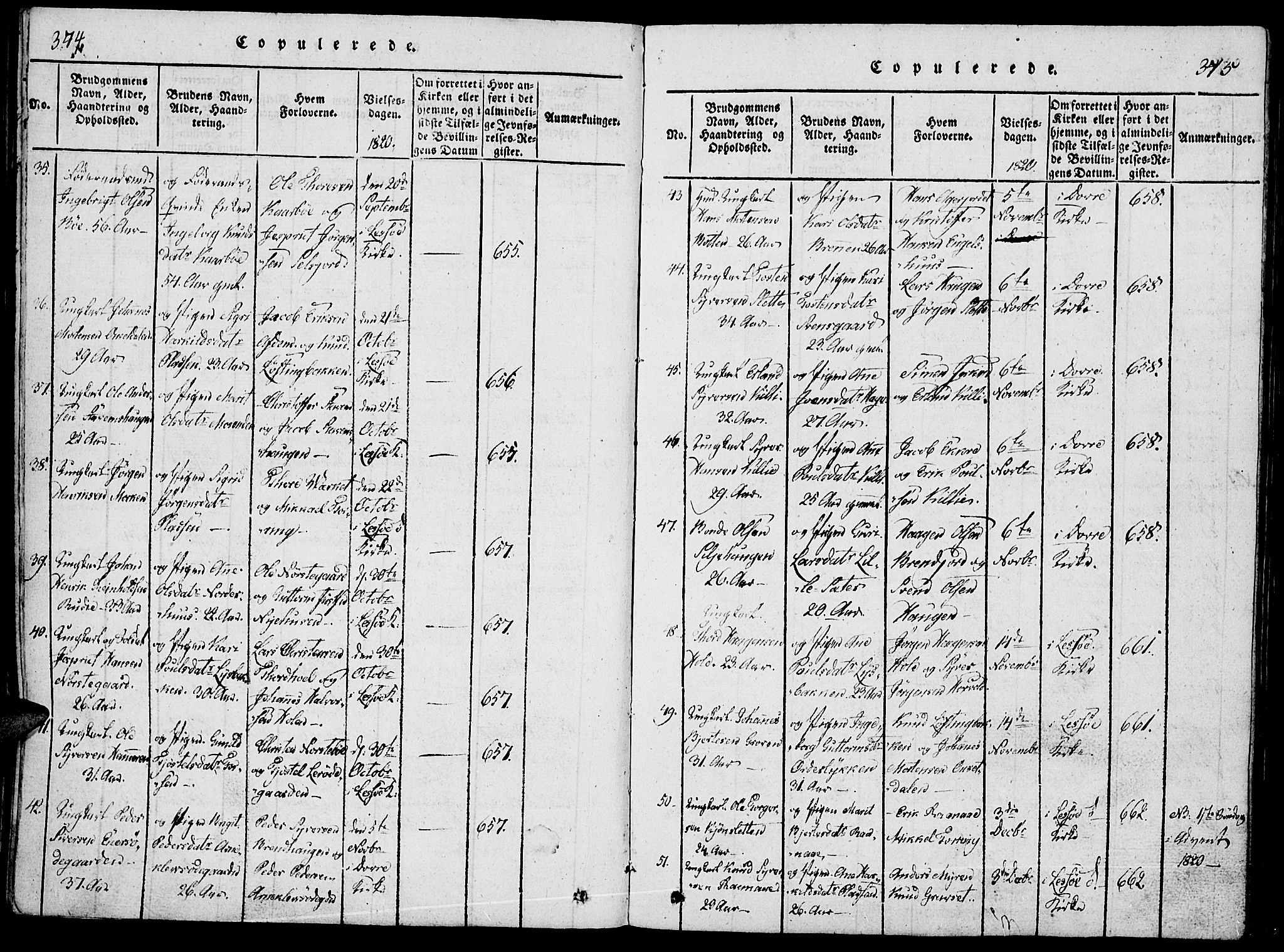 Lesja prestekontor, SAH/PREST-068/H/Ha/Haa/L0004: Parish register (official) no. 4, 1820-1829, p. 374-375