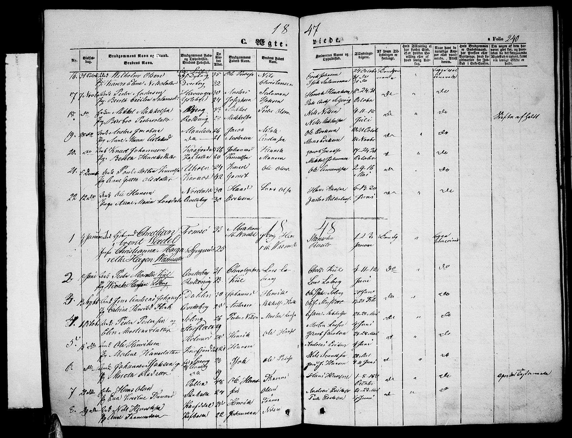 Lyngen sokneprestembete, SATØ/S-1289/H/He/Heb/L0002klokker: Parish register (copy) no. 2, 1839-1860, p. 240