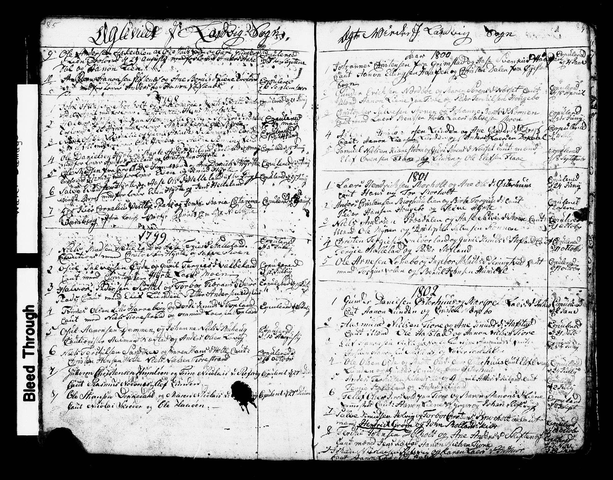 Hommedal sokneprestkontor, AV/SAK-1111-0023/F/Fb/Fbb/L0002: Parish register (copy) no. B 2 /1, 1791-1819, p. 85-86