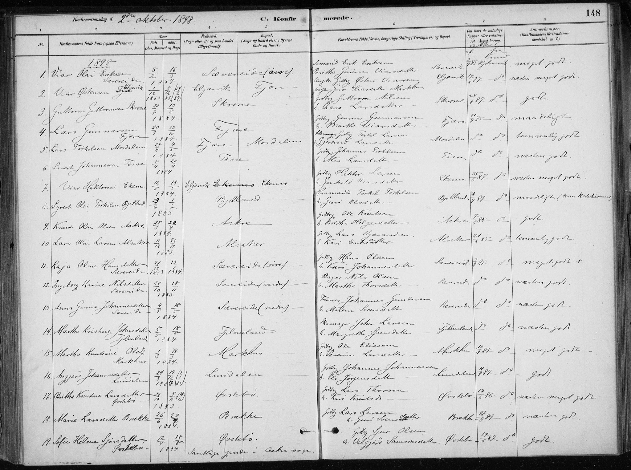 Skånevik sokneprestembete, SAB/A-77801/H/Haa: Parish register (official) no. E  1, 1879-1901, p. 148