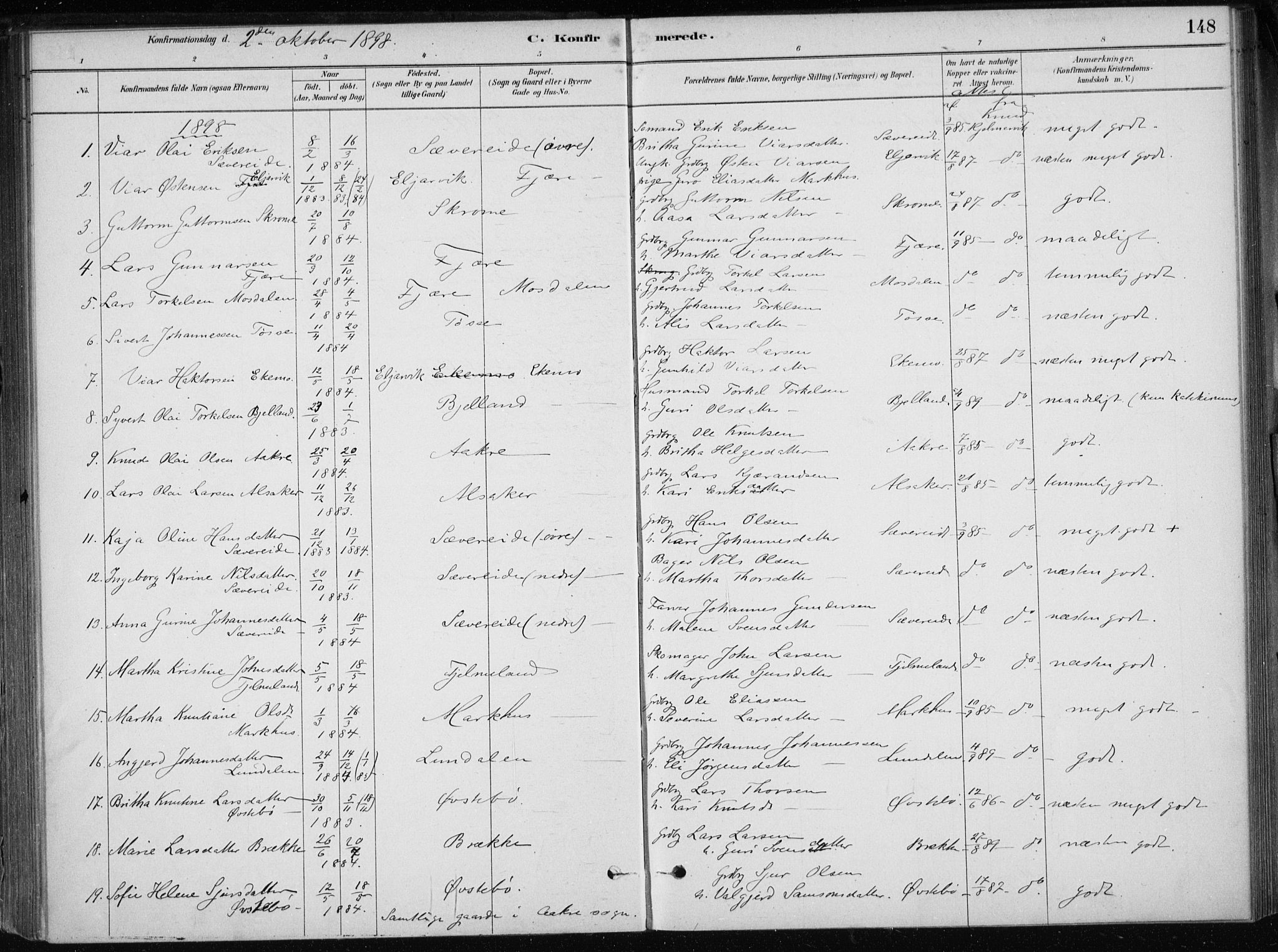 Skånevik sokneprestembete, AV/SAB-A-77801/H/Haa: Parish register (official) no. E  1, 1879-1901, p. 148