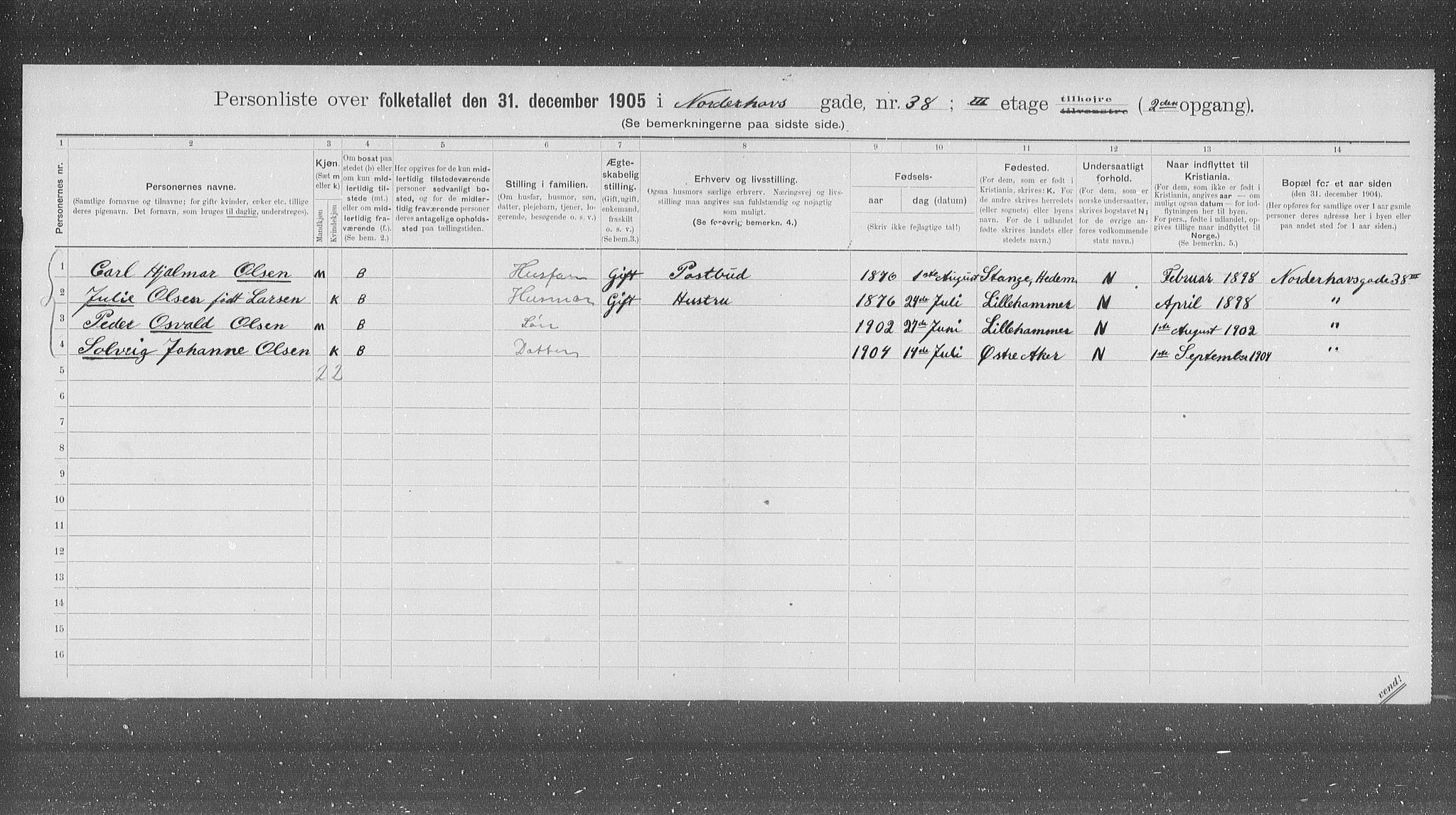 OBA, Municipal Census 1905 for Kristiania, 1905, p. 38433