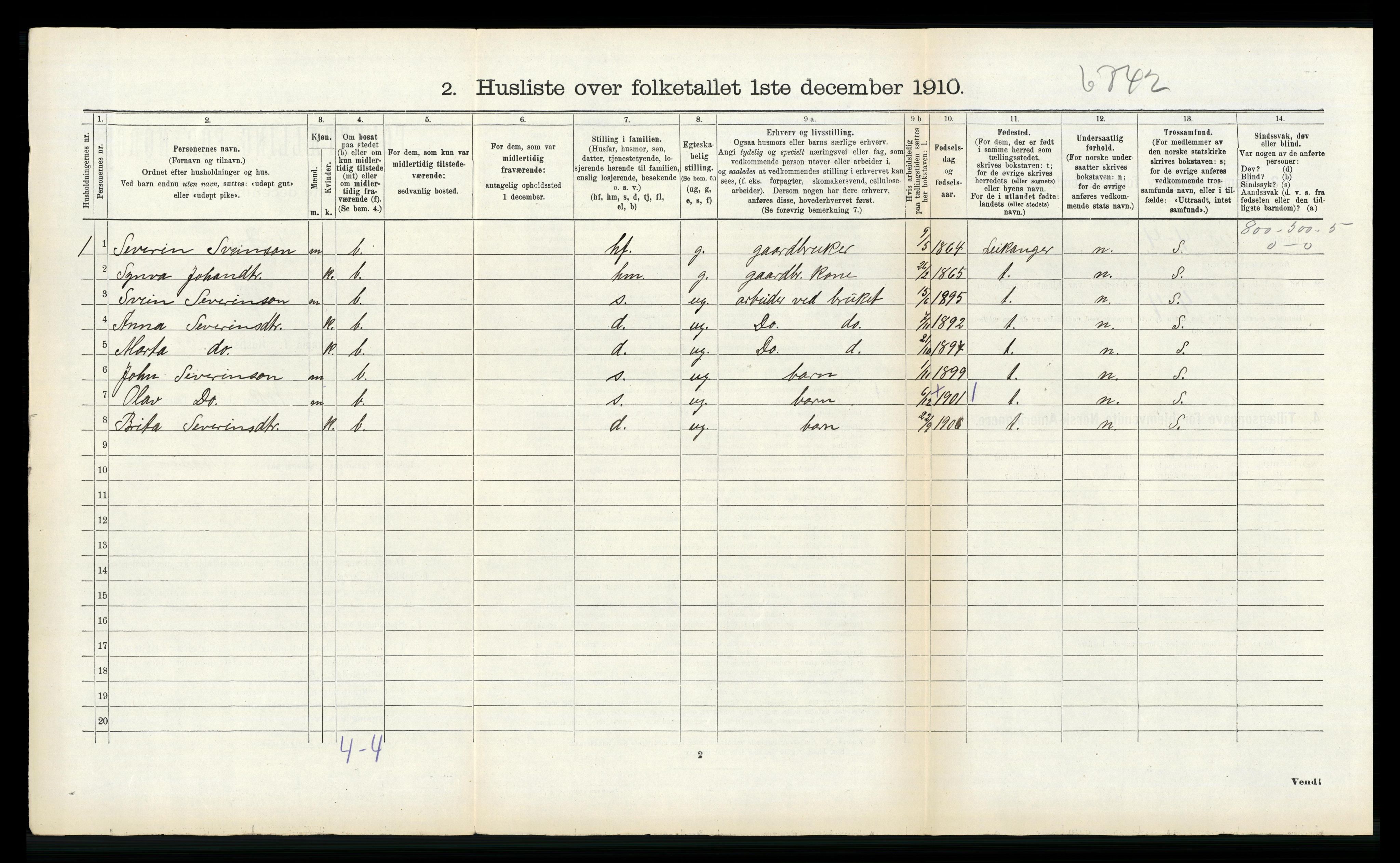 RA, 1910 census for Vik, 1910, p. 254