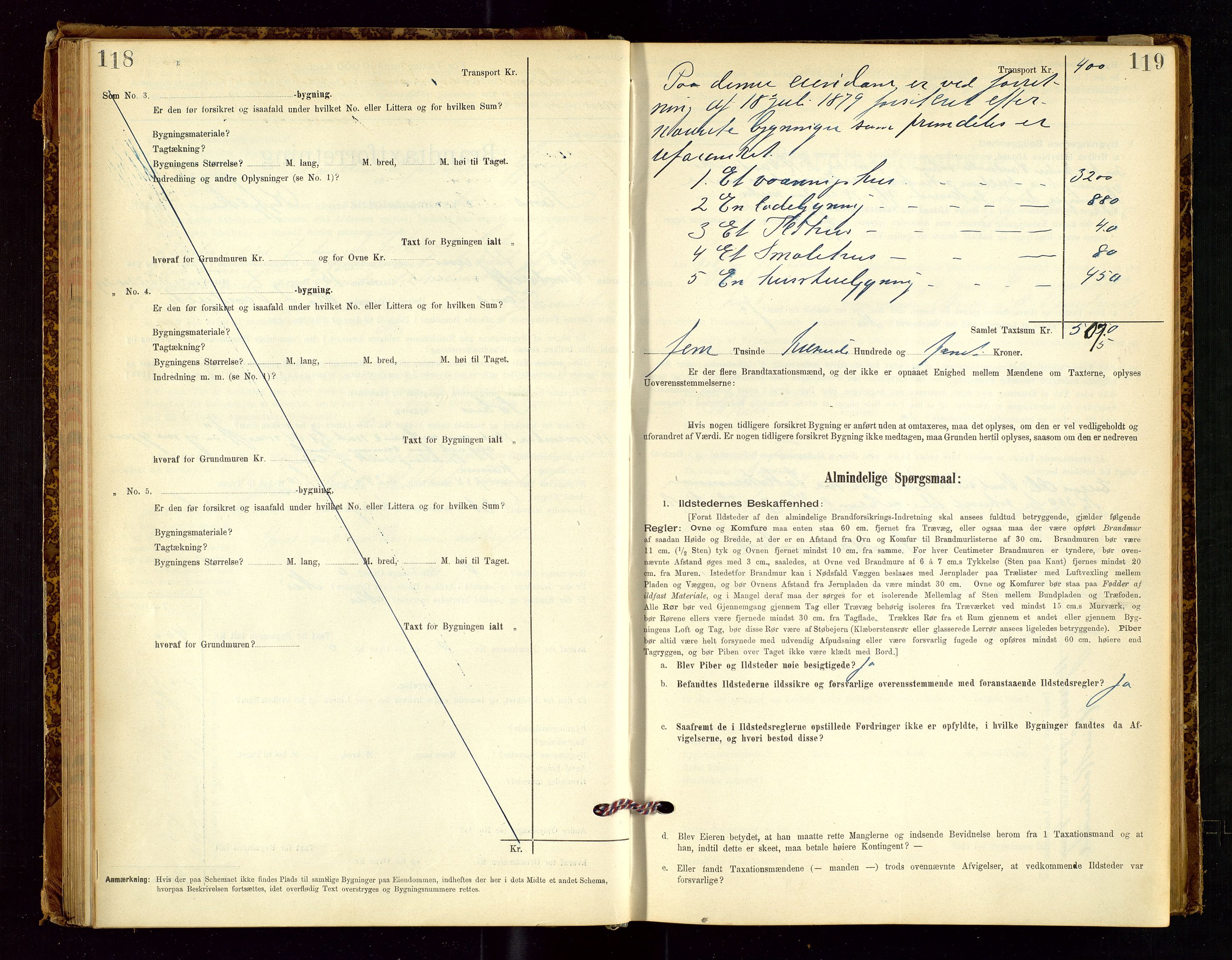 Sand lensmannskontor, AV/SAST-A-100415/Goc/L0001: "Brandtaxationsprotokol", 1895-1935, p. 118-119