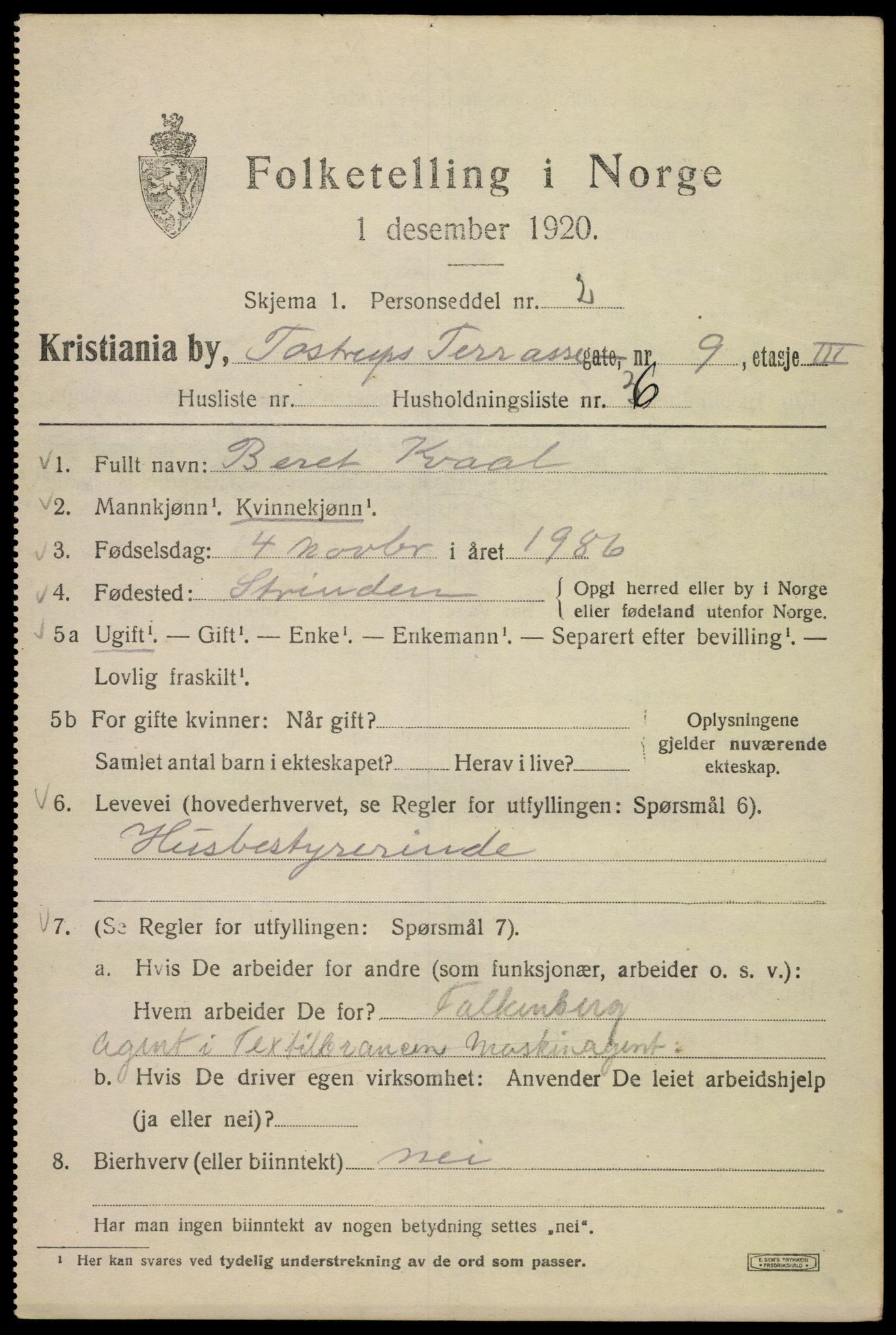 SAO, 1920 census for Kristiania, 1920, p. 596005