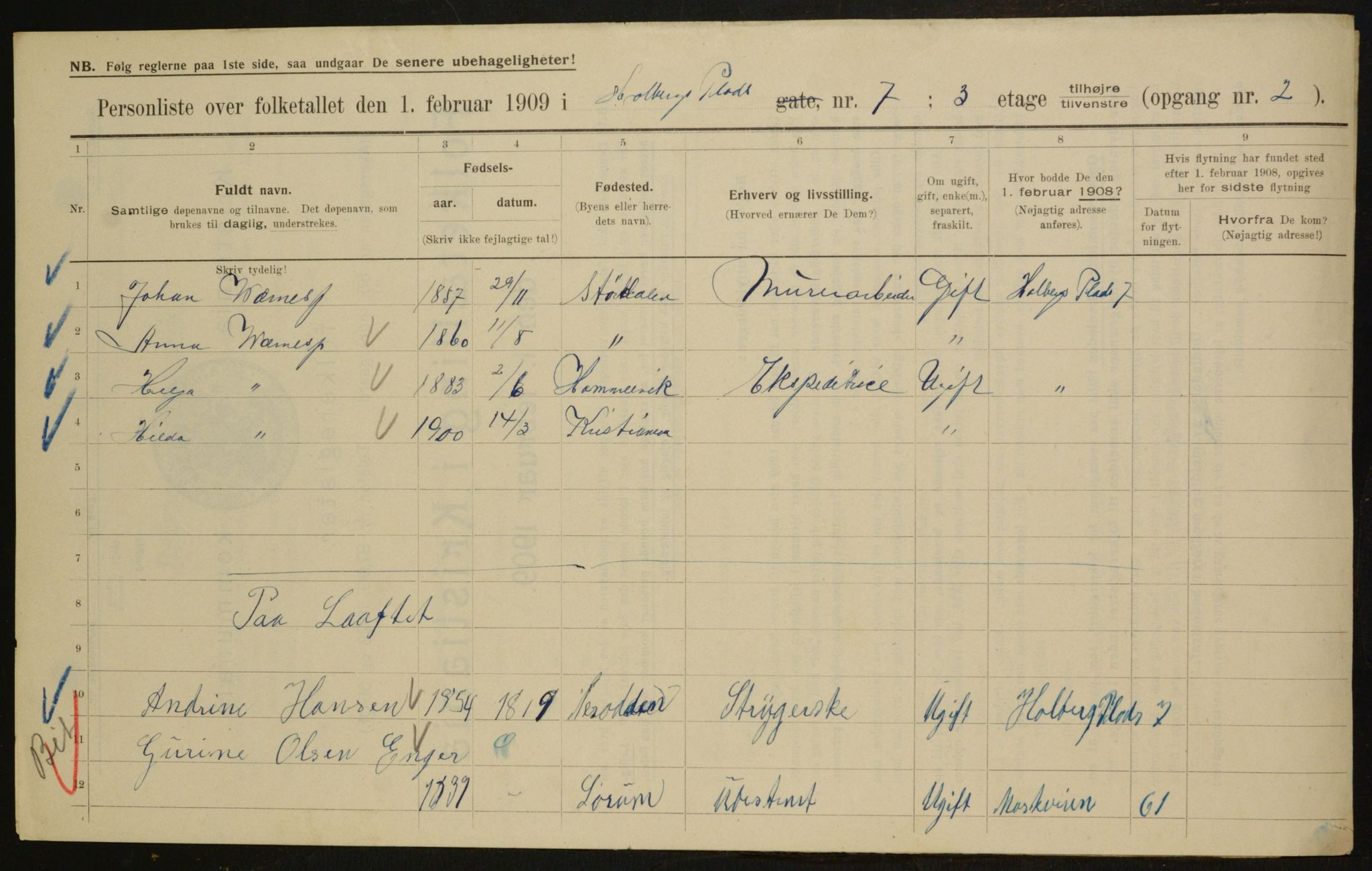 OBA, Municipal Census 1909 for Kristiania, 1909, p. 36820