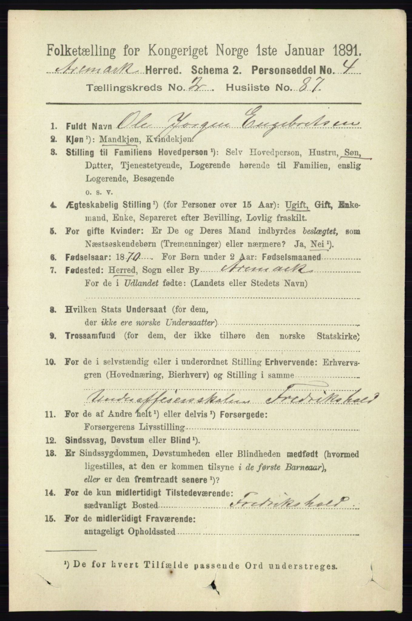 RA, 1891 census for 0118 Aremark, 1891, p. 1335