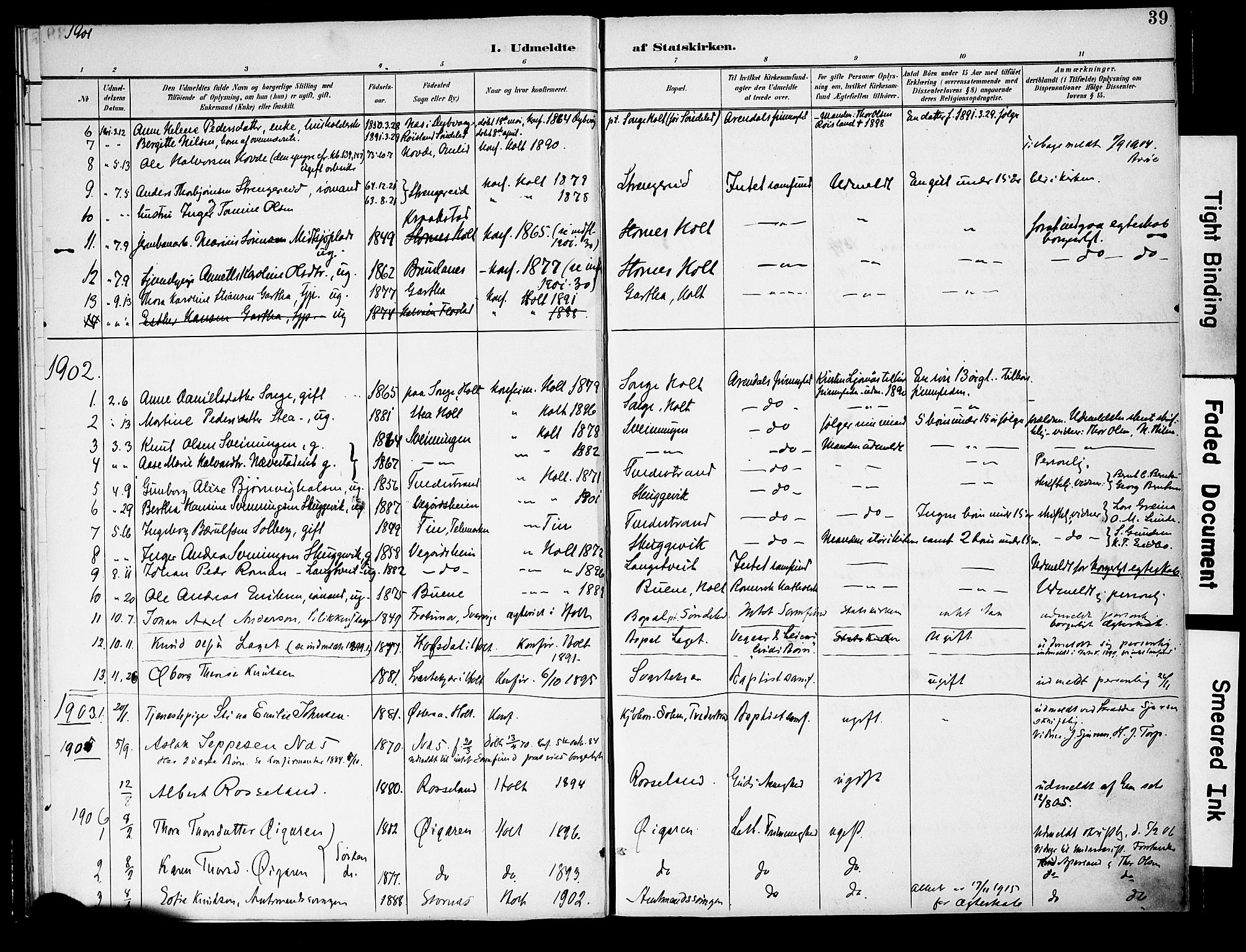 Holt sokneprestkontor, AV/SAK-1111-0021/F/Fa/L0011: Parish register (official) no. A 11, 1880-1931, p. 39