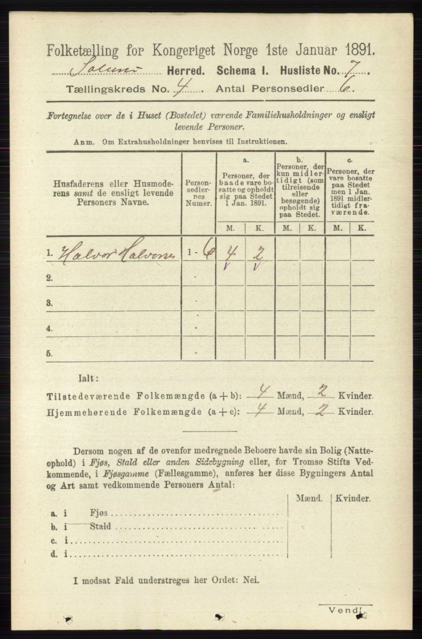 RA, 1891 census for 0818 Solum, 1891, p. 594