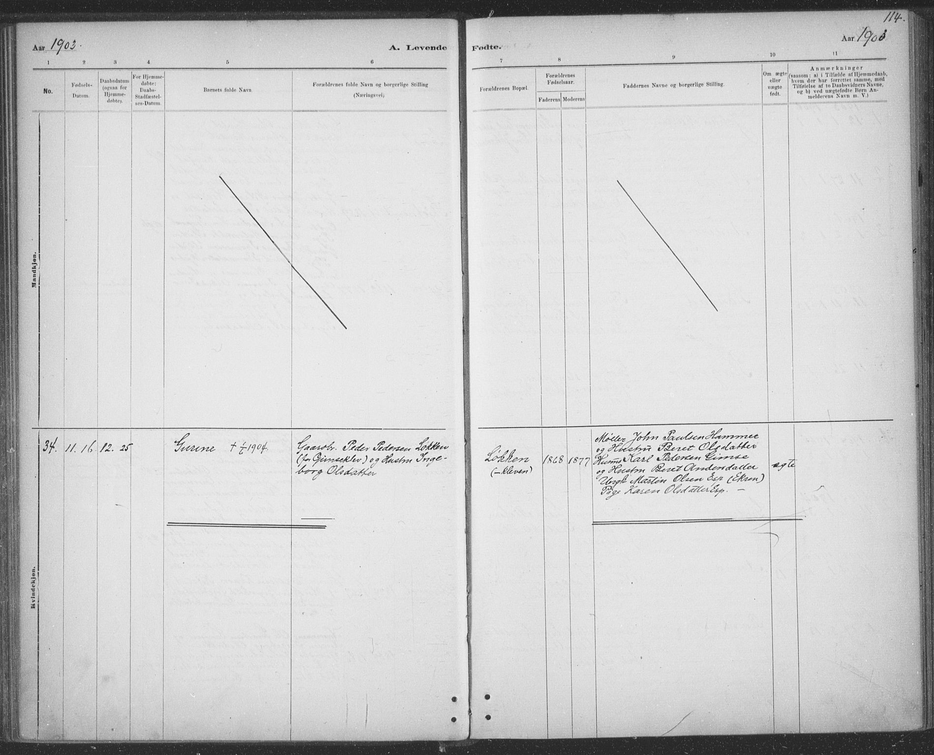 Ministerialprotokoller, klokkerbøker og fødselsregistre - Sør-Trøndelag, SAT/A-1456/691/L1085: Parish register (official) no. 691A17, 1887-1908, p. 114