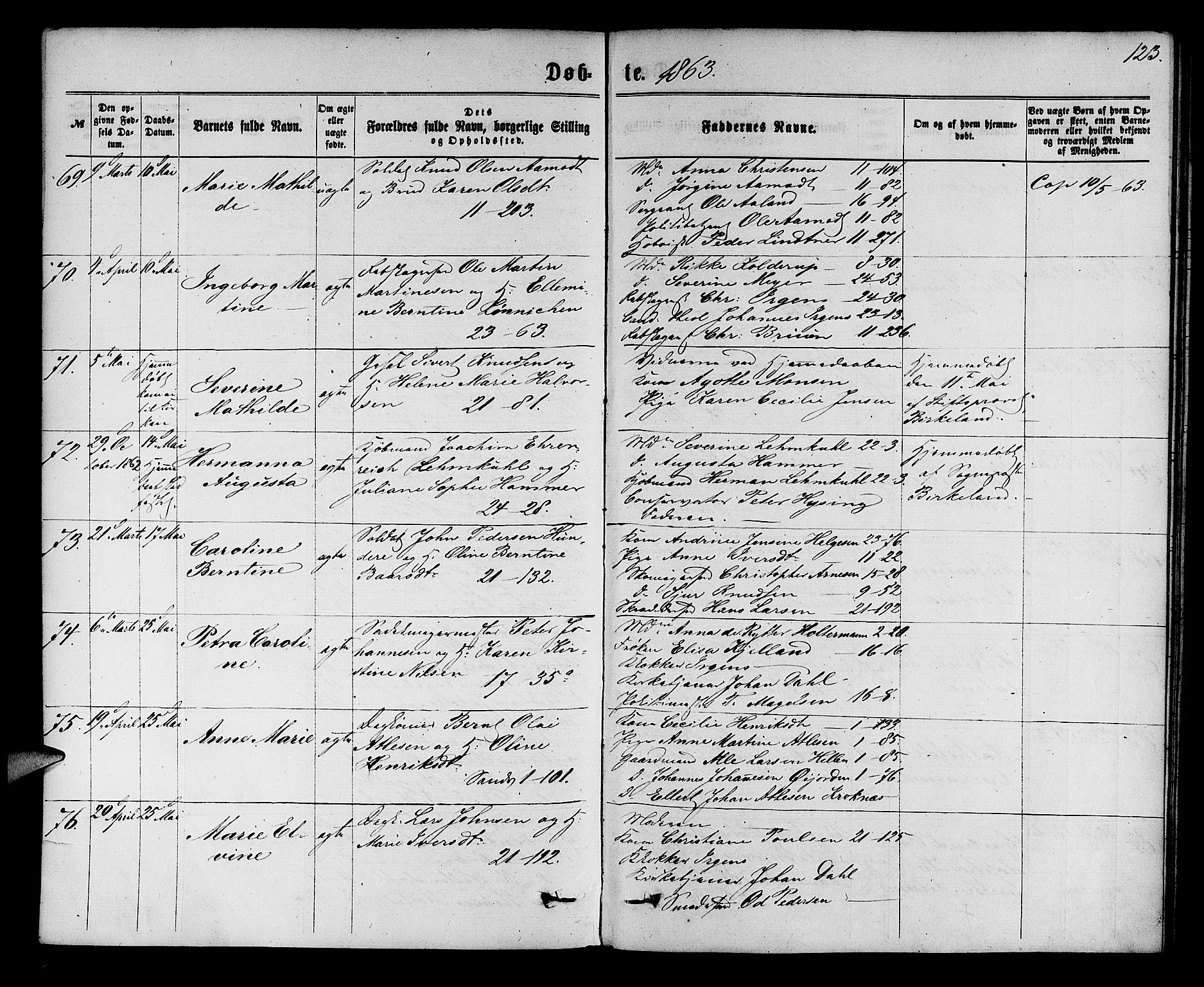 Korskirken sokneprestembete, AV/SAB-A-76101/H/Hab: Parish register (copy) no. B 5, 1863-1868, p. 123