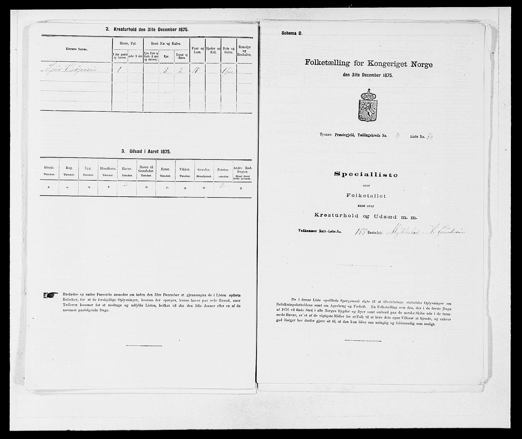 SAB, 1875 census for 1223P Tysnes, 1875, p. 536