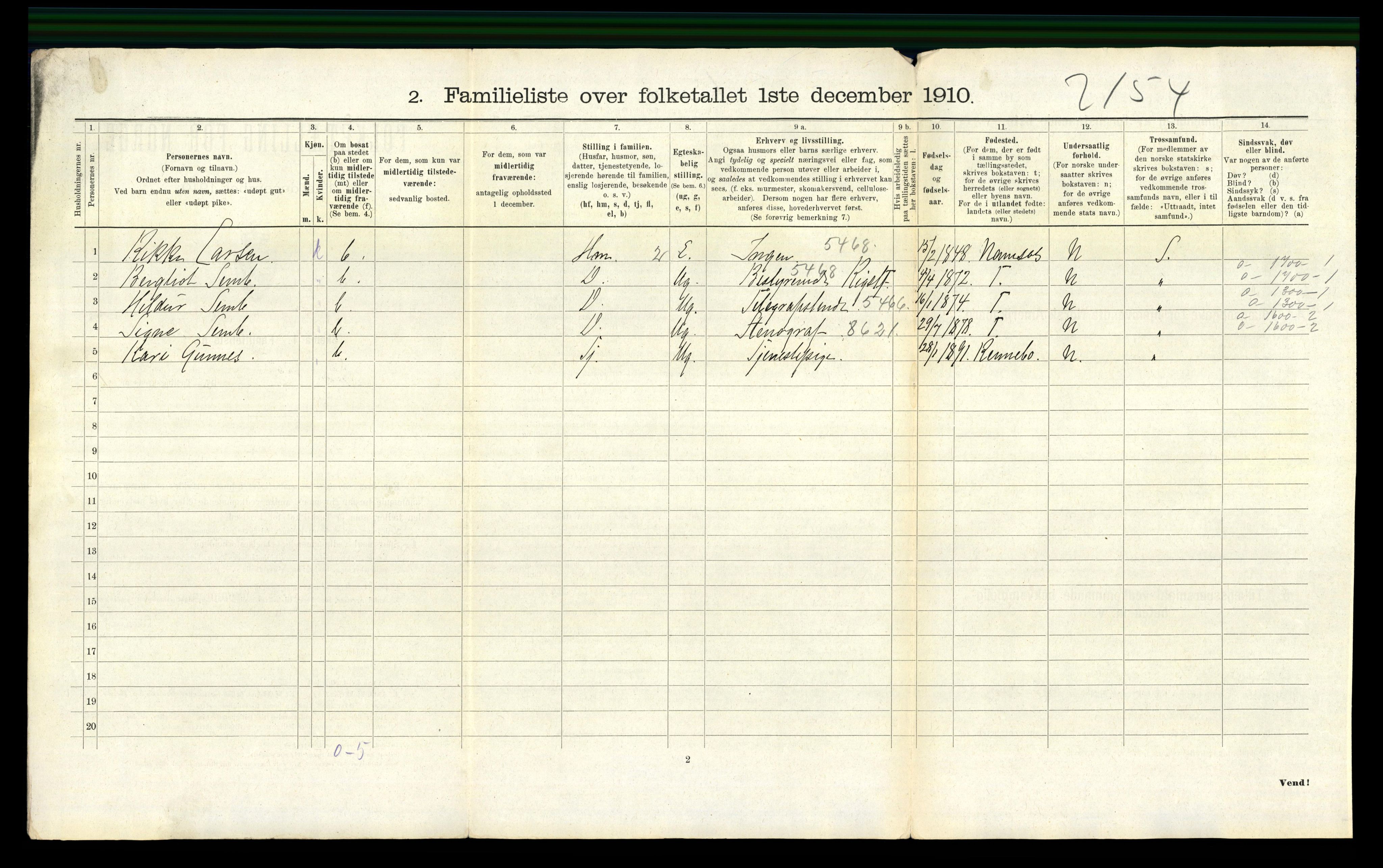 RA, 1910 census for Trondheim, 1910, p. 2454