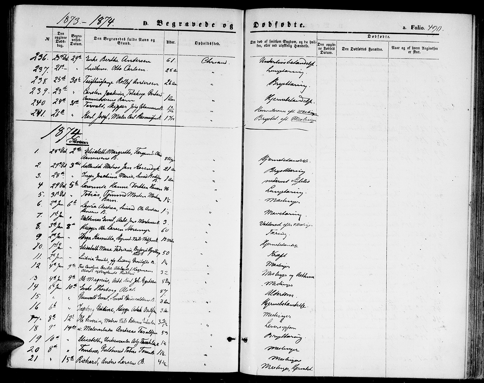 Kristiansand domprosti, SAK/1112-0006/F/Fb/L0013: Parish register (copy) no. B 13, 1871-1880, p. 490