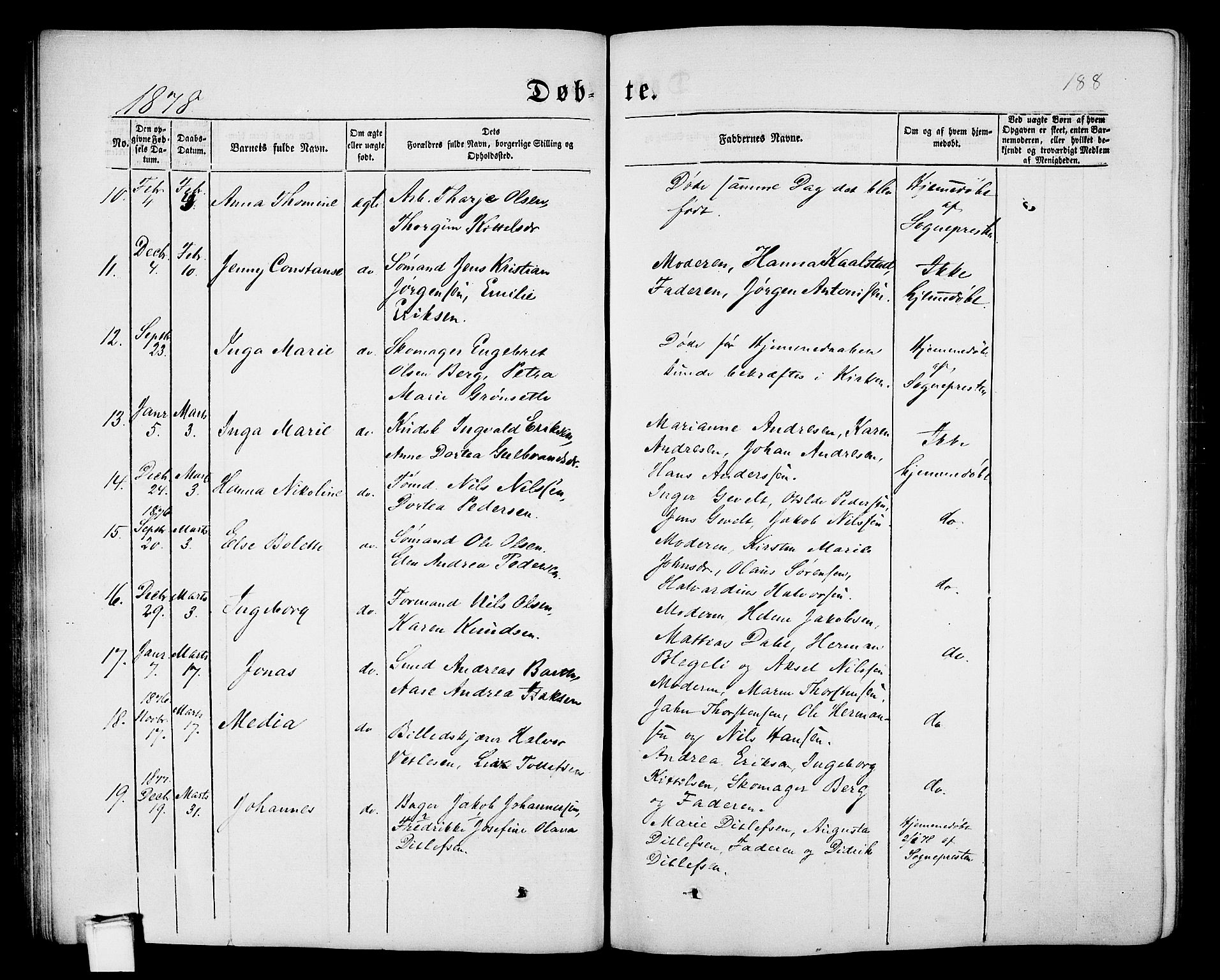 Porsgrunn kirkebøker , AV/SAKO-A-104/G/Gb/L0004: Parish register (copy) no. II 4, 1853-1882, p. 188