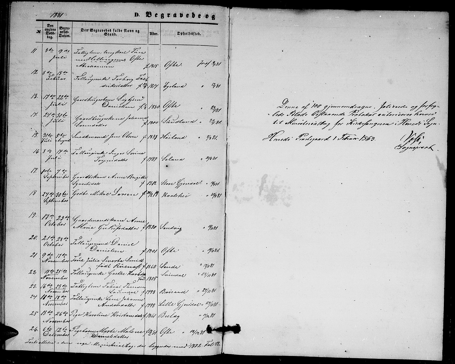 Herad sokneprestkontor, SAK/1111-0018/F/Fb/Fba/L0003: Parish register (copy) no. B 3, 1863-1883, p. 101